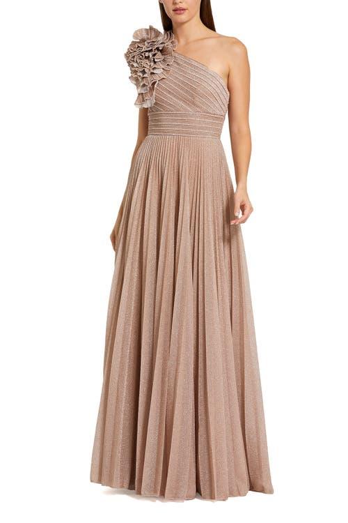 brown dress boot Mac Duggal 69016 - Long Mesh and lace fabric (100% polyester) A-line Dress