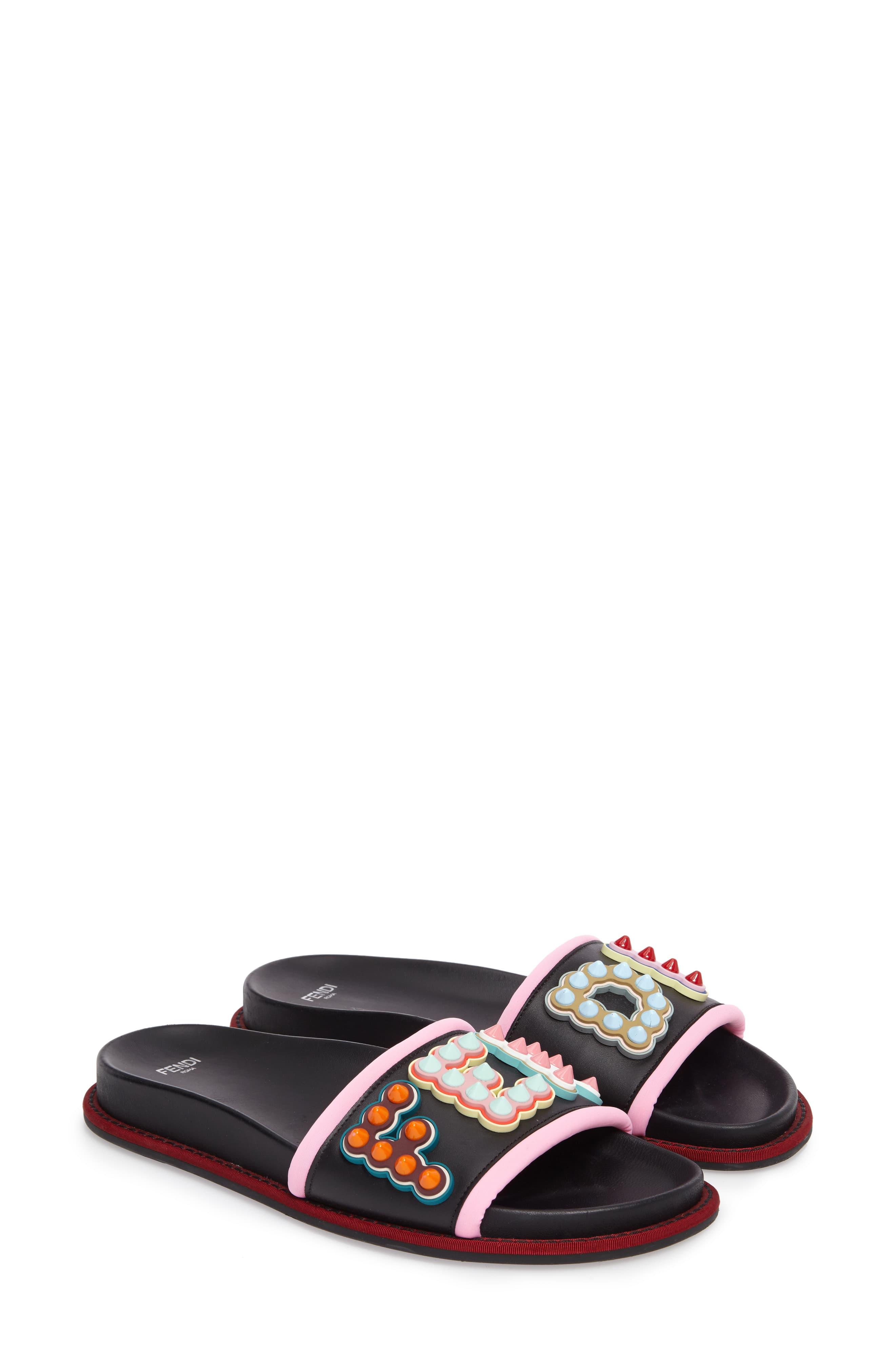 fendi studded logo slides