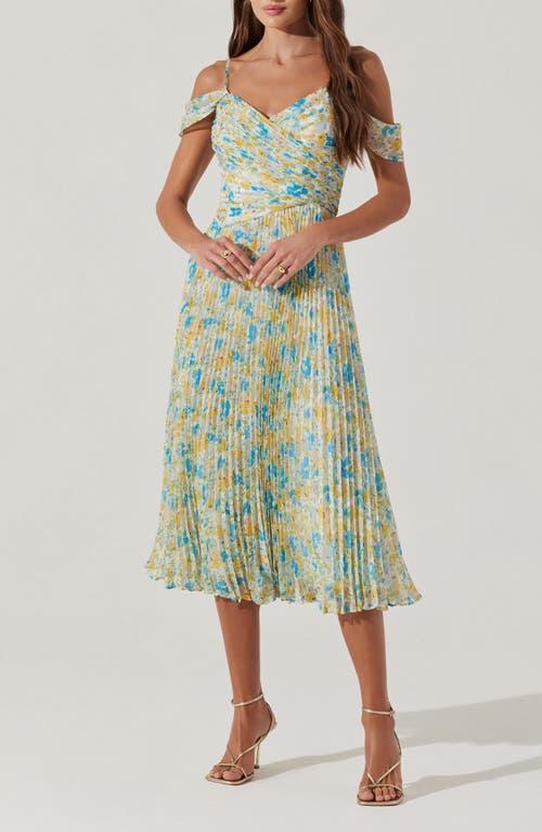 Astr Floral Pleated Cold Shoulder Midi Dress in Green | Lyst