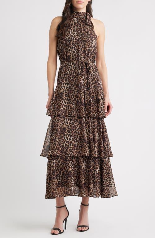 Julia Jordan Leopard Print Tiered Maxi Dress in Brown | Lyst