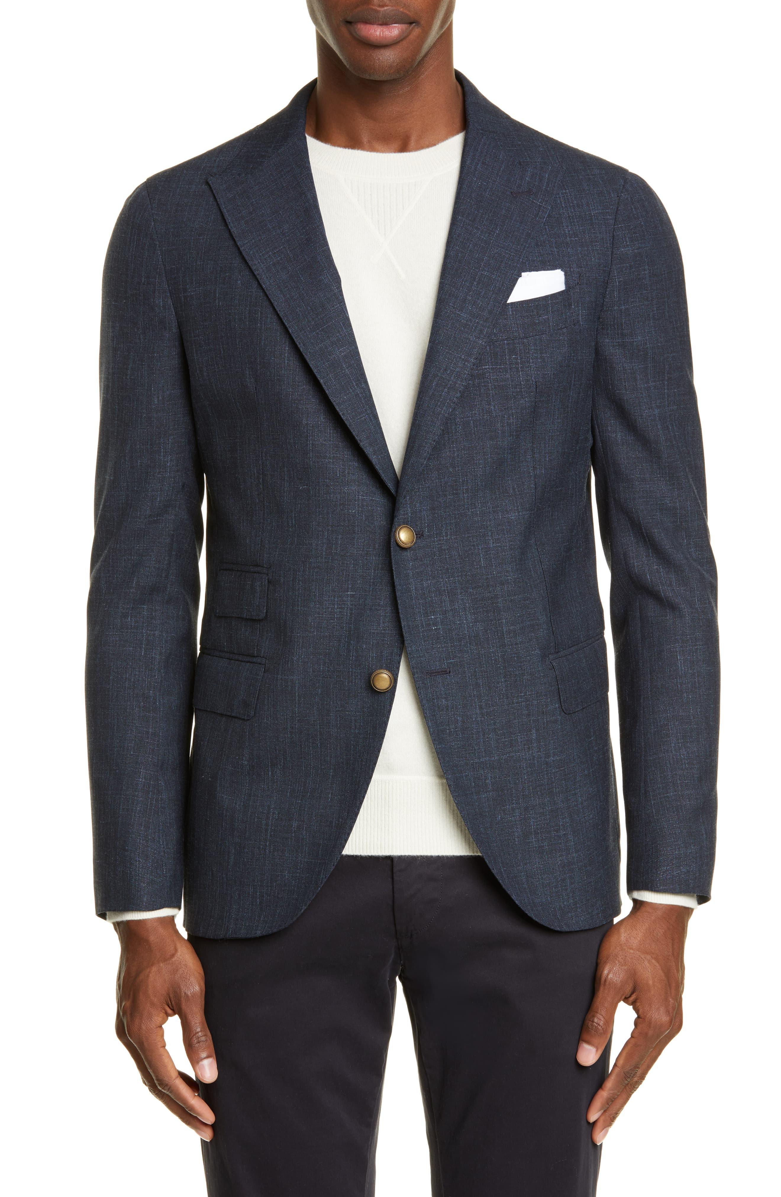 Eleventy Trim Fit Solid Wool Blend Sport Coat in Blue for