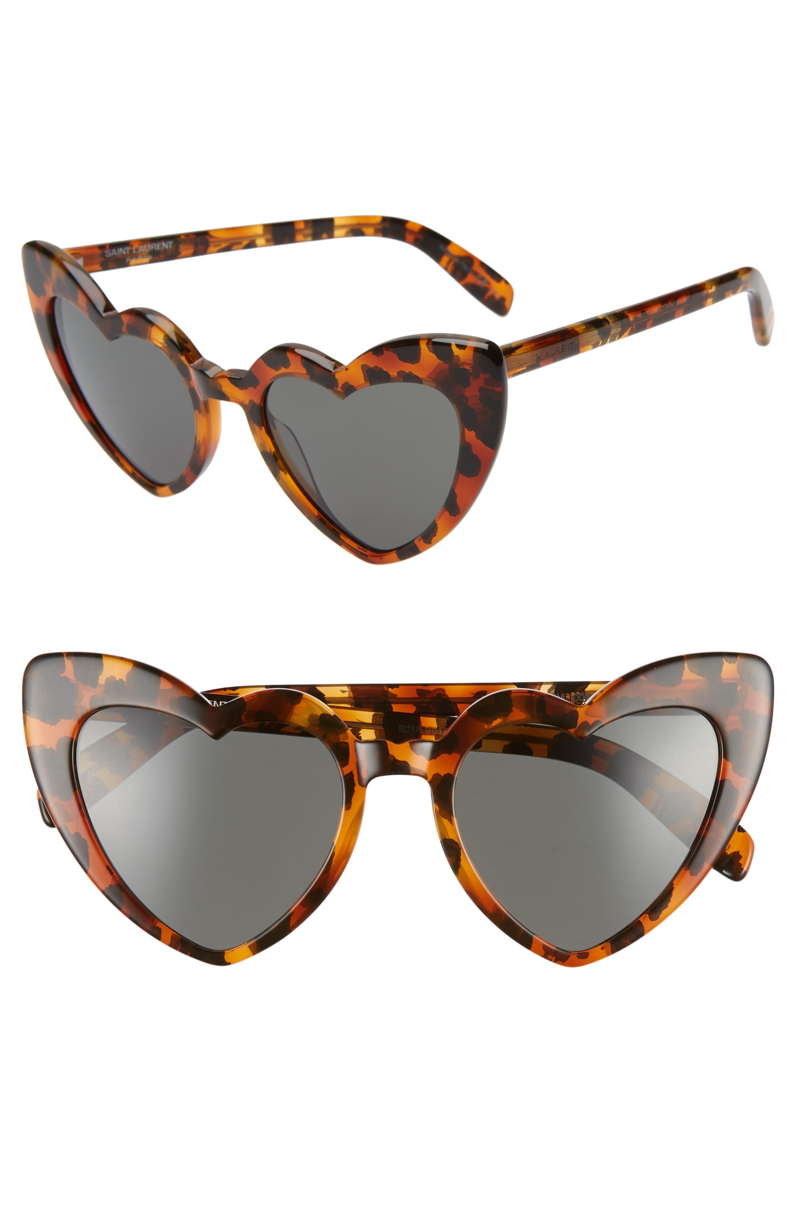 Saint Laurent Loulou 54mm Heart Sunglasses - Leopard Havana/ Grey in ...