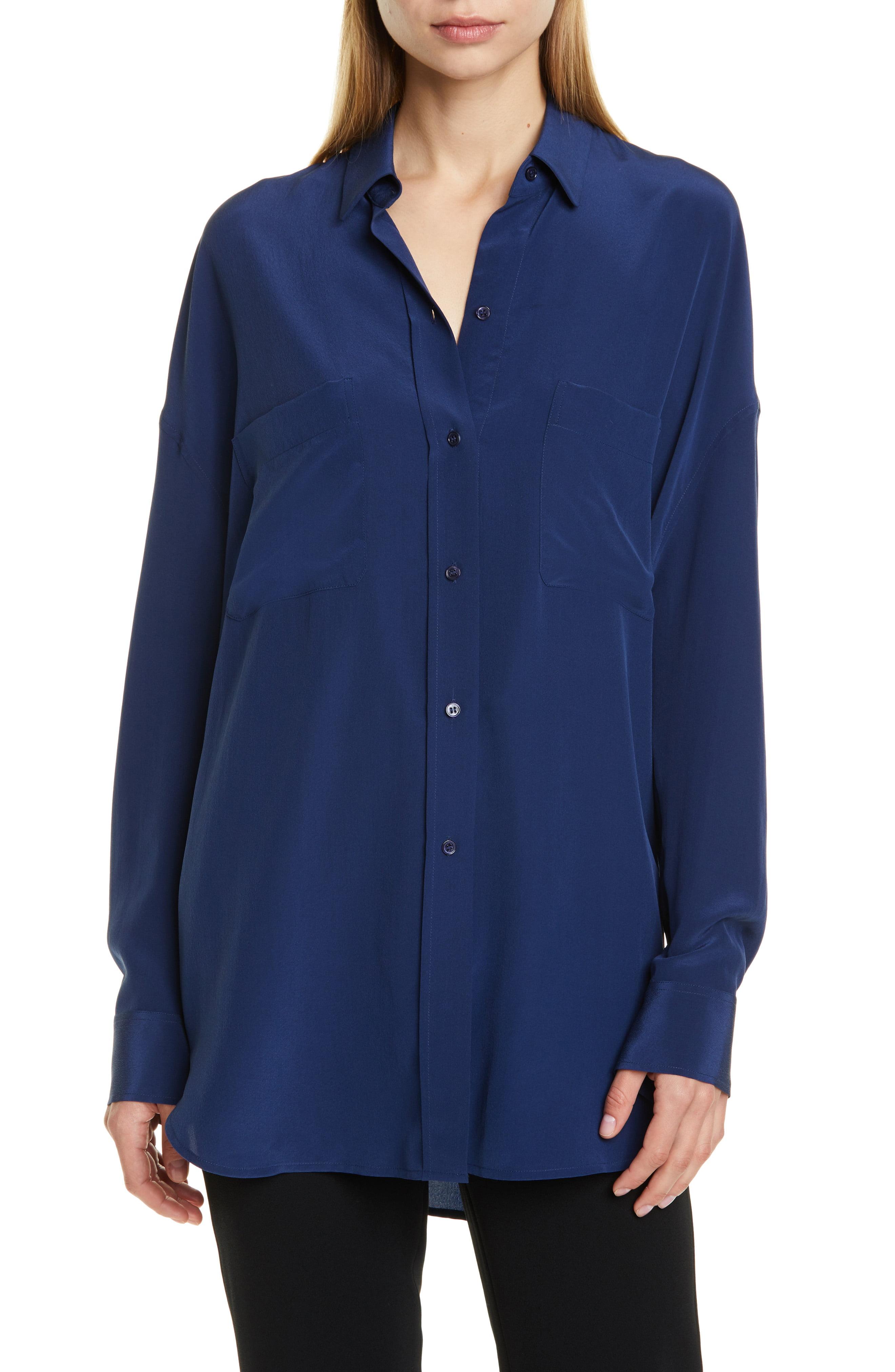 Vince Oversize Silk Button-up Blouse in Blue - Lyst