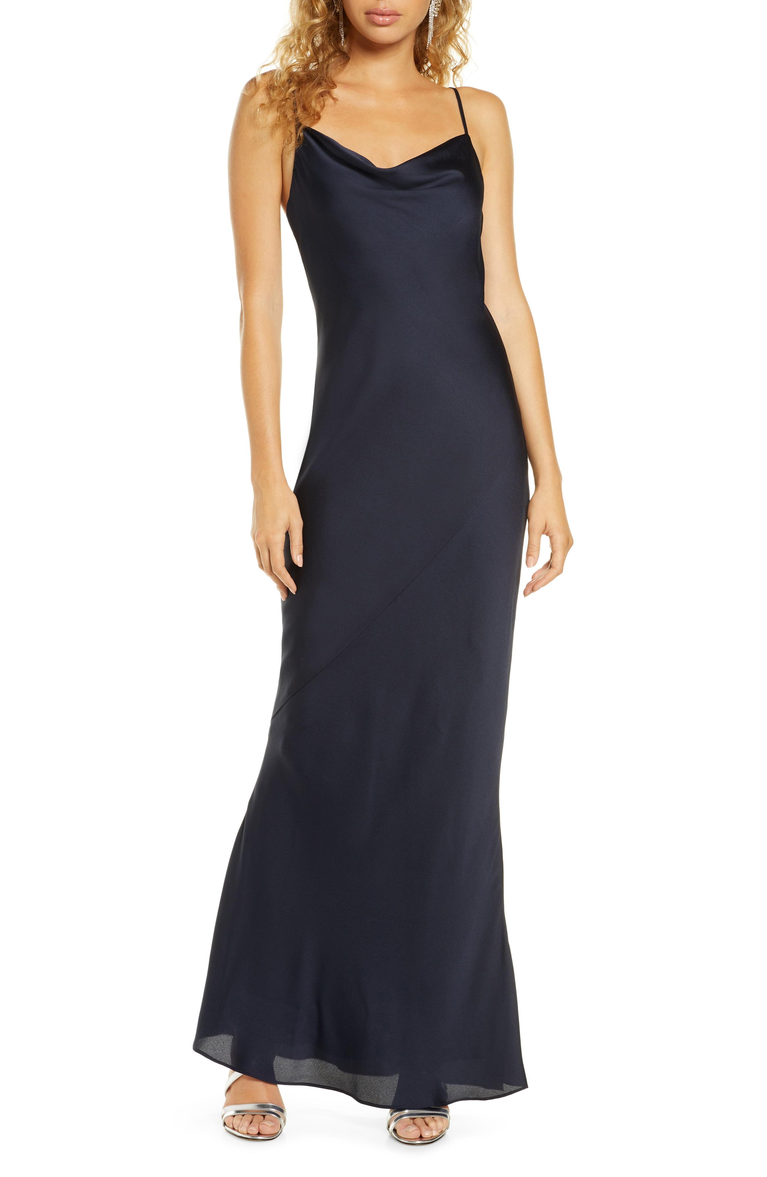 satin cowl neck gown