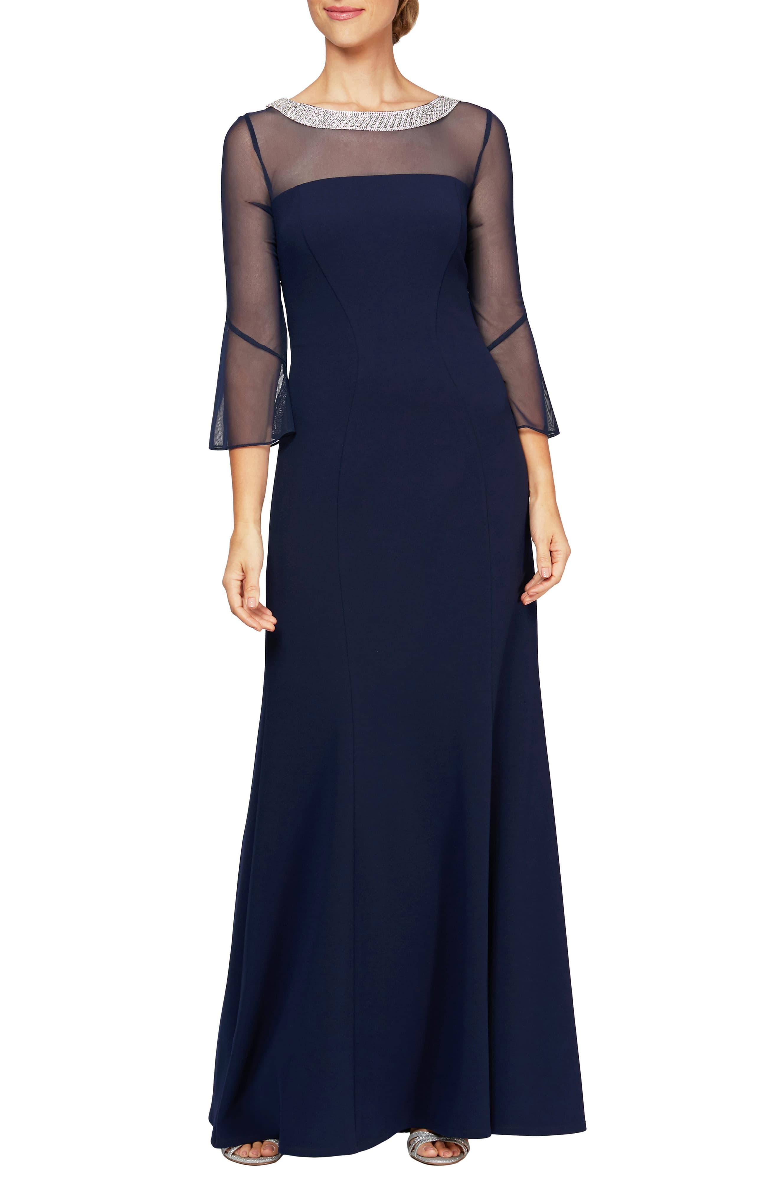 Alex Evenings Beaded Bateau Neck Evening Gown in Navy (Blue) - Lyst