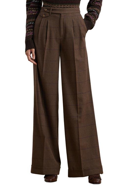 Ralph Lauren Check Wool Wide Leg Pants in Brown | Lyst