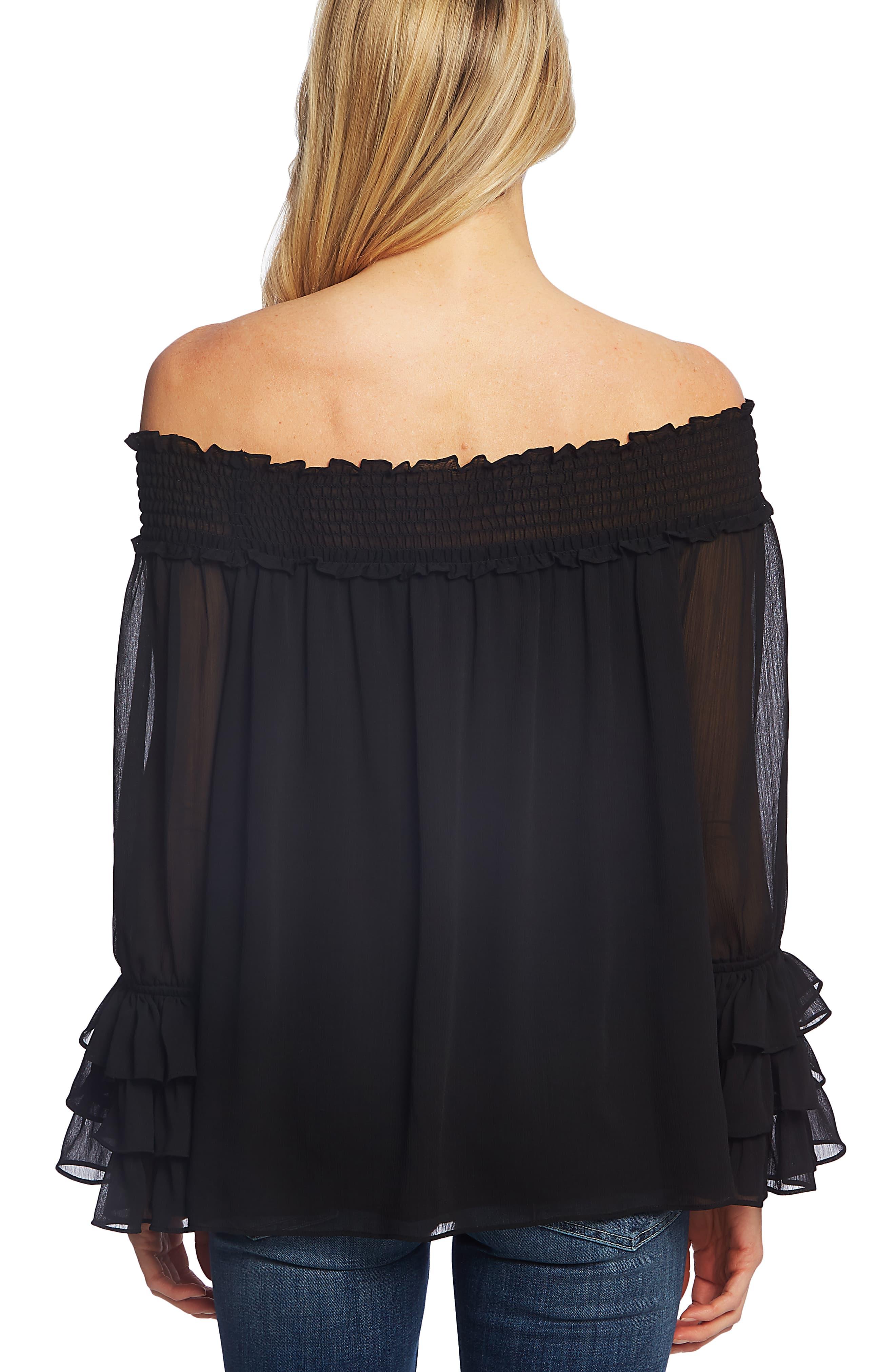 Cece Chiffon Off The Shoulder Ruffle Cuff Blouse in Black Lyst