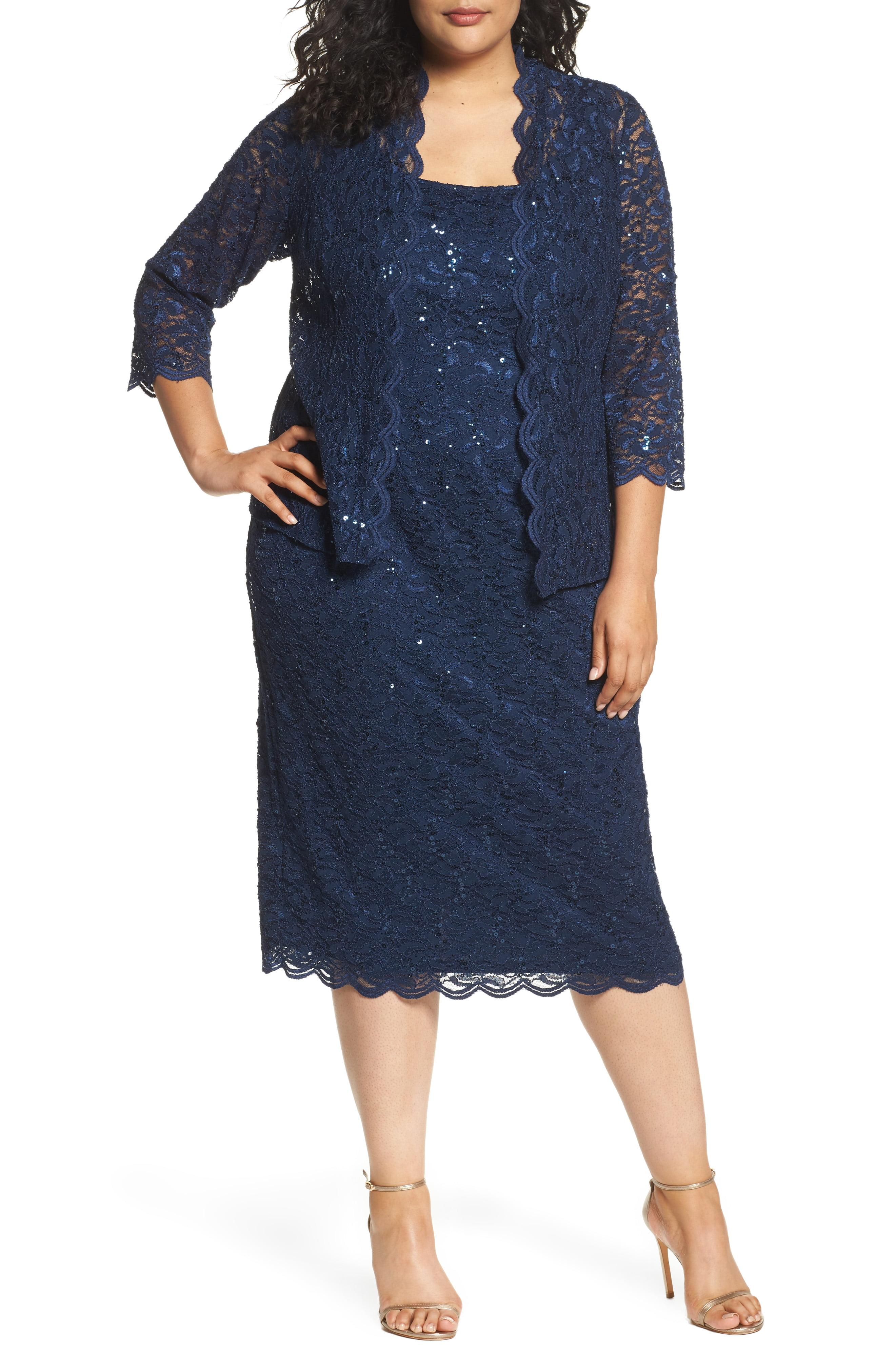 Alex Evenings Lace Cocktail Dress With Jacket in Navy (Blue) - Lyst
