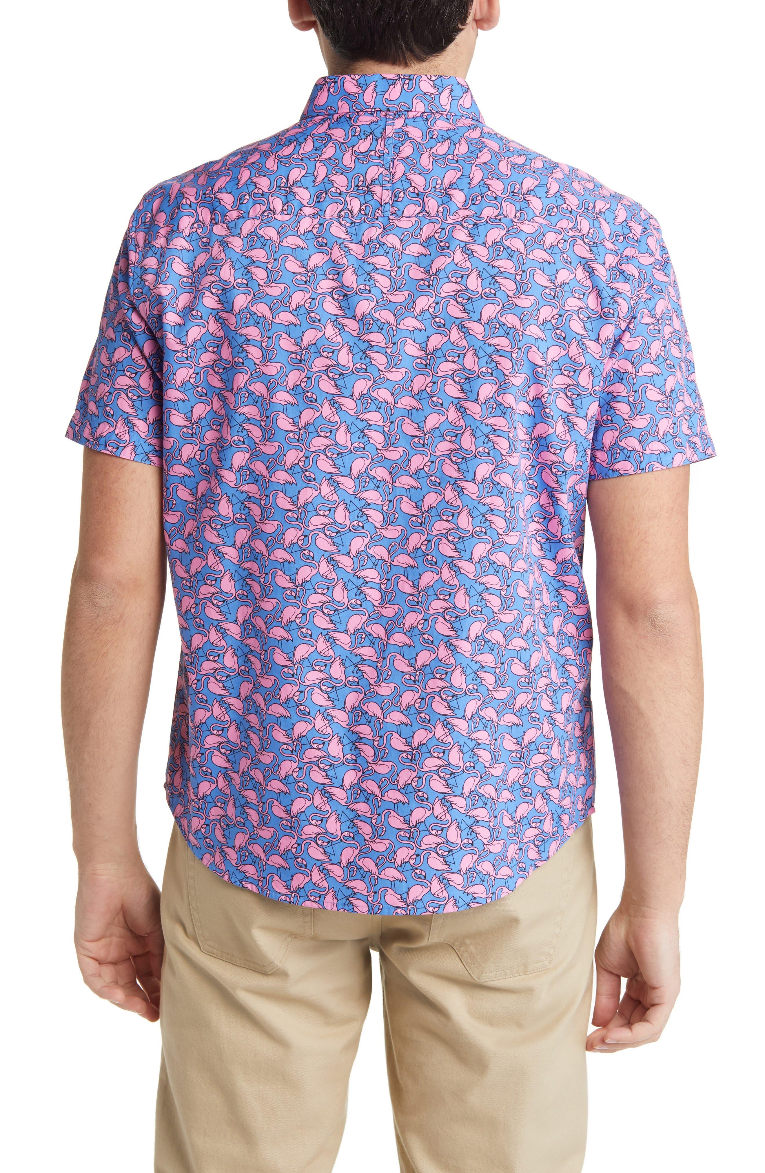 Johnston & Murphy Flamingo Print Short Sleeve Button-down Shirt in Blue for  Men | Lyst