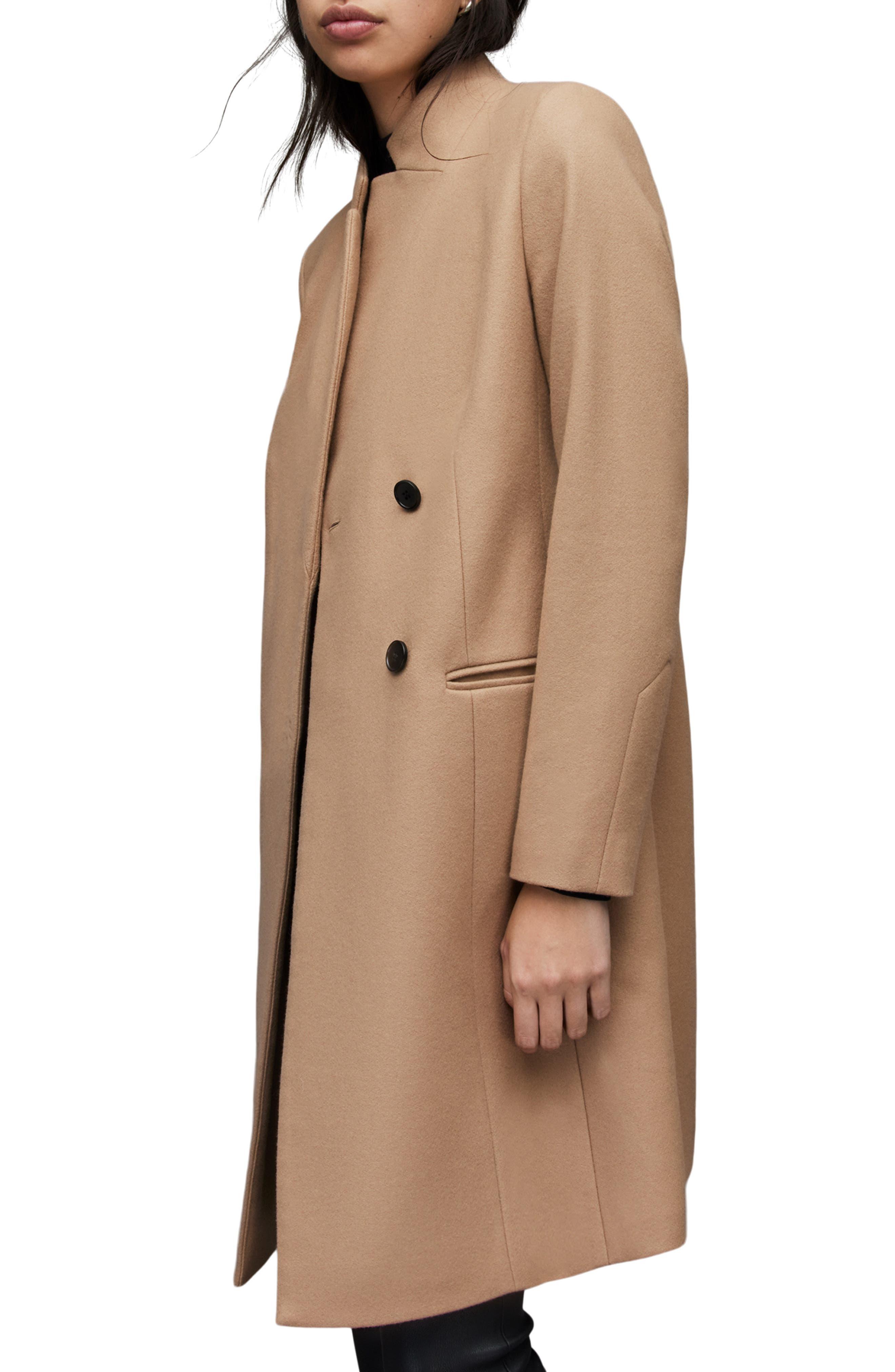 AllSaints Sidney Wool Blend Coat in Natural | Lyst