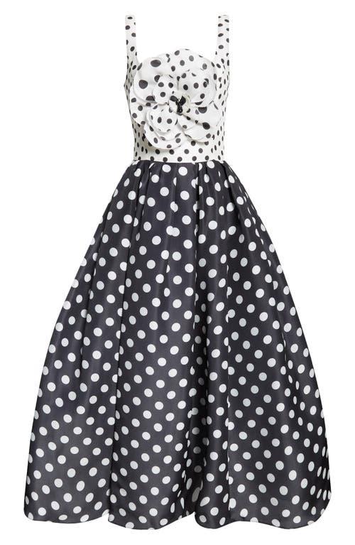 Carolina Herrera Rosette Polka Dot Fit & Flare Silk Midi Dress in Black |  Lyst