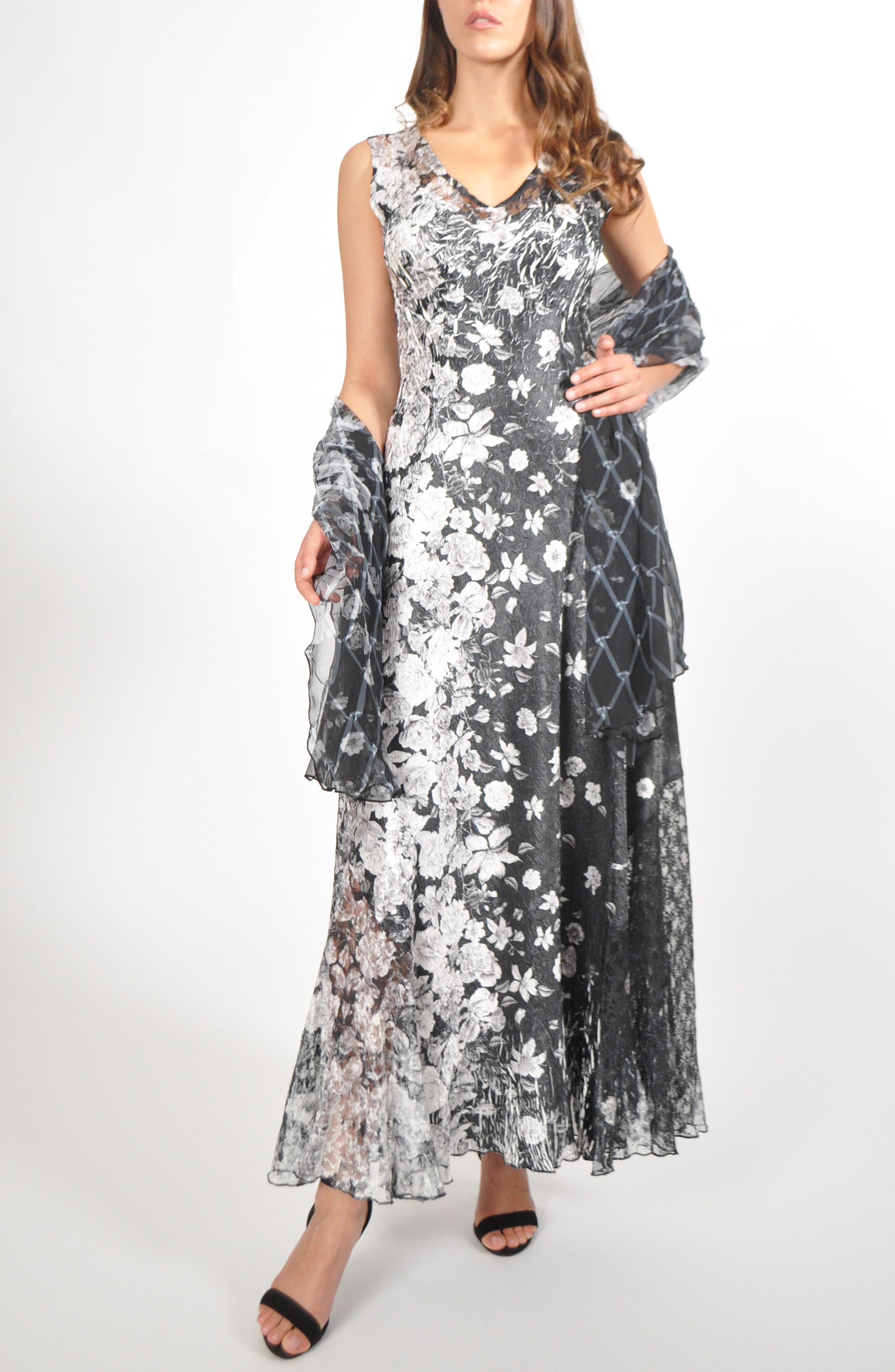 Komarov Lace-back Maxi Dress With Shawl 