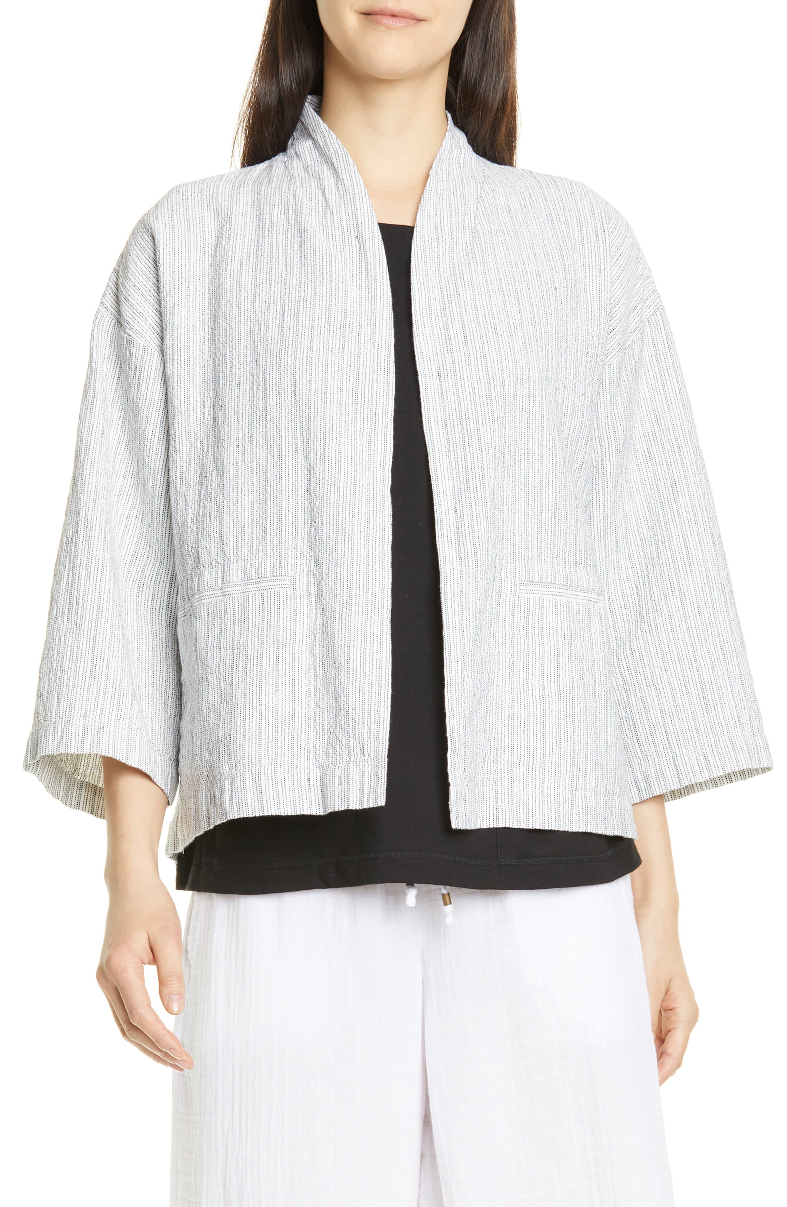 Eileen Fisher Organic Linen & Cotton Jacket in White Lyst