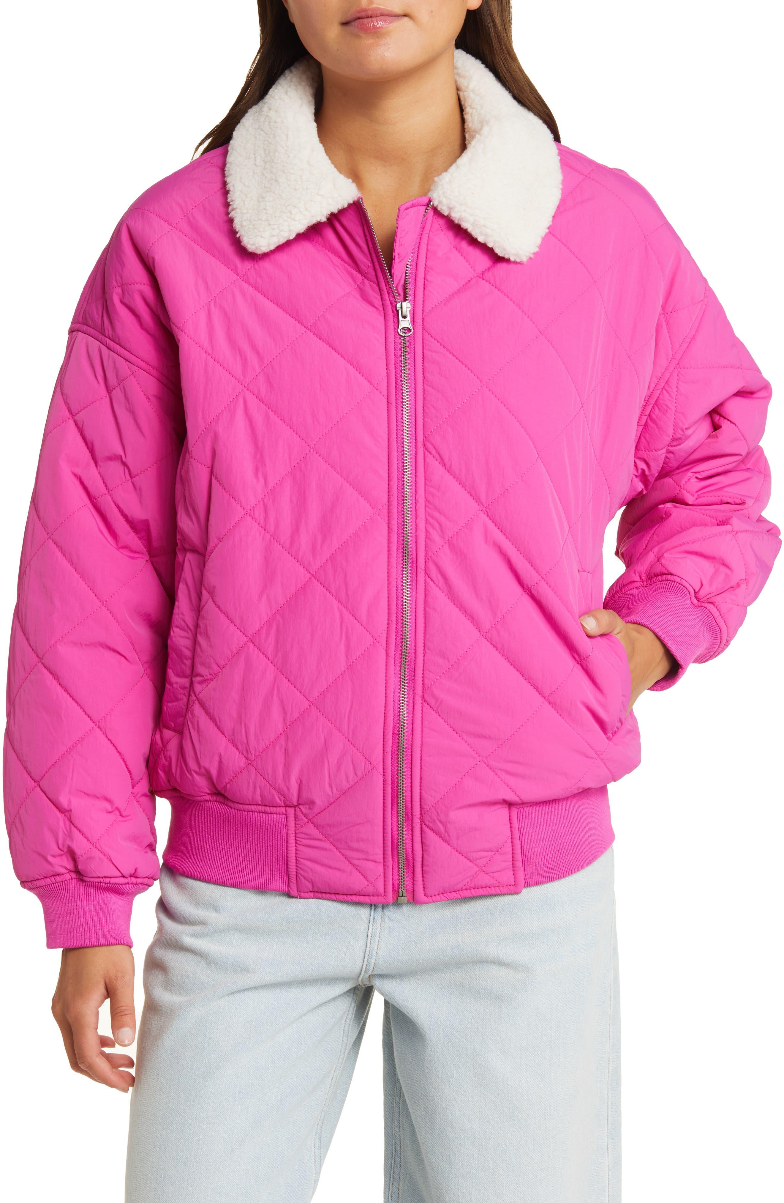 Thread & Supply Faux Shearling Collar Dad Jacket in Pink | Lyst
