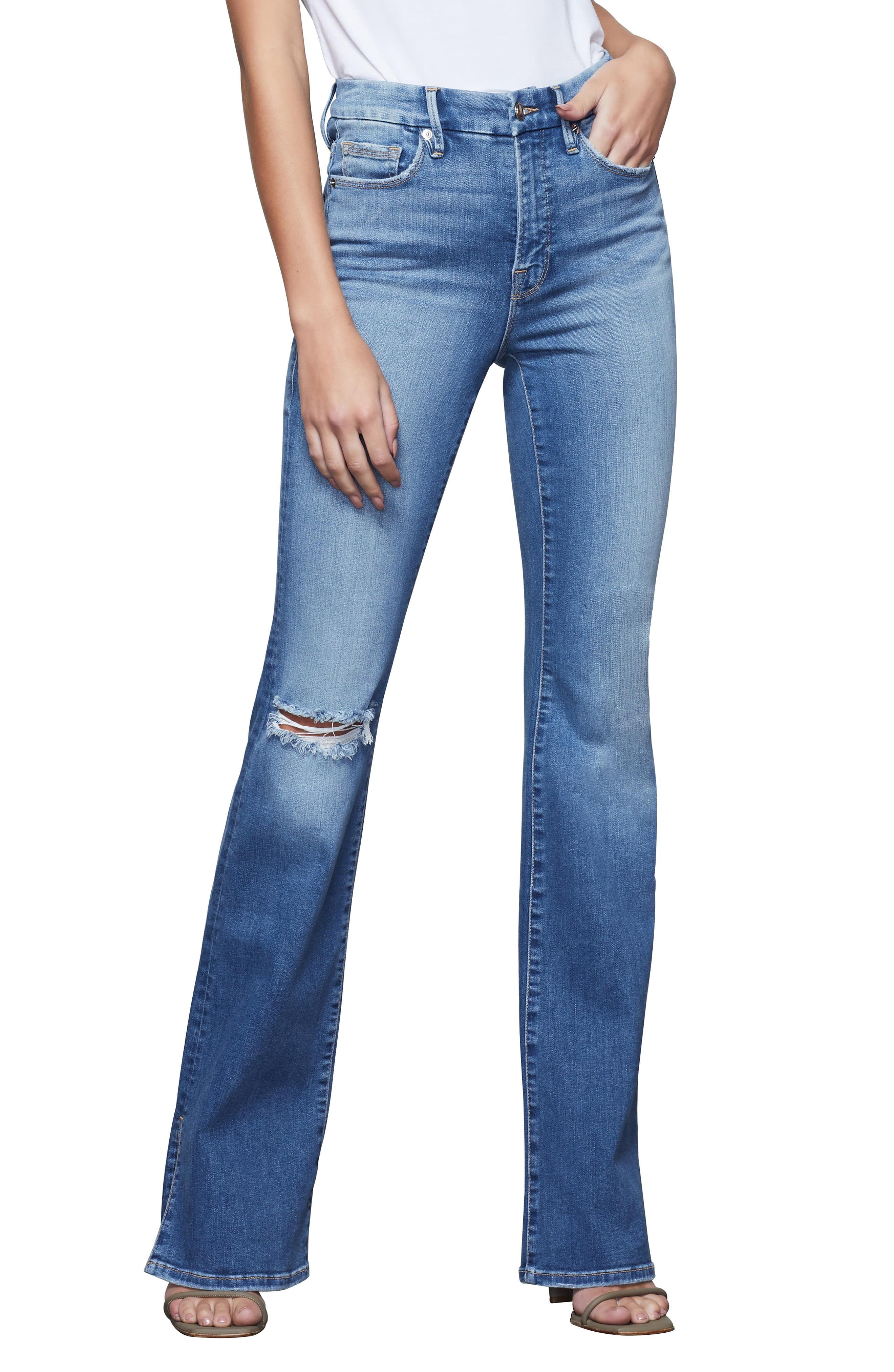 GOOD AMERICAN Denim Good Flare Ripped Split Hem Flare Jeans in Blue - Lyst