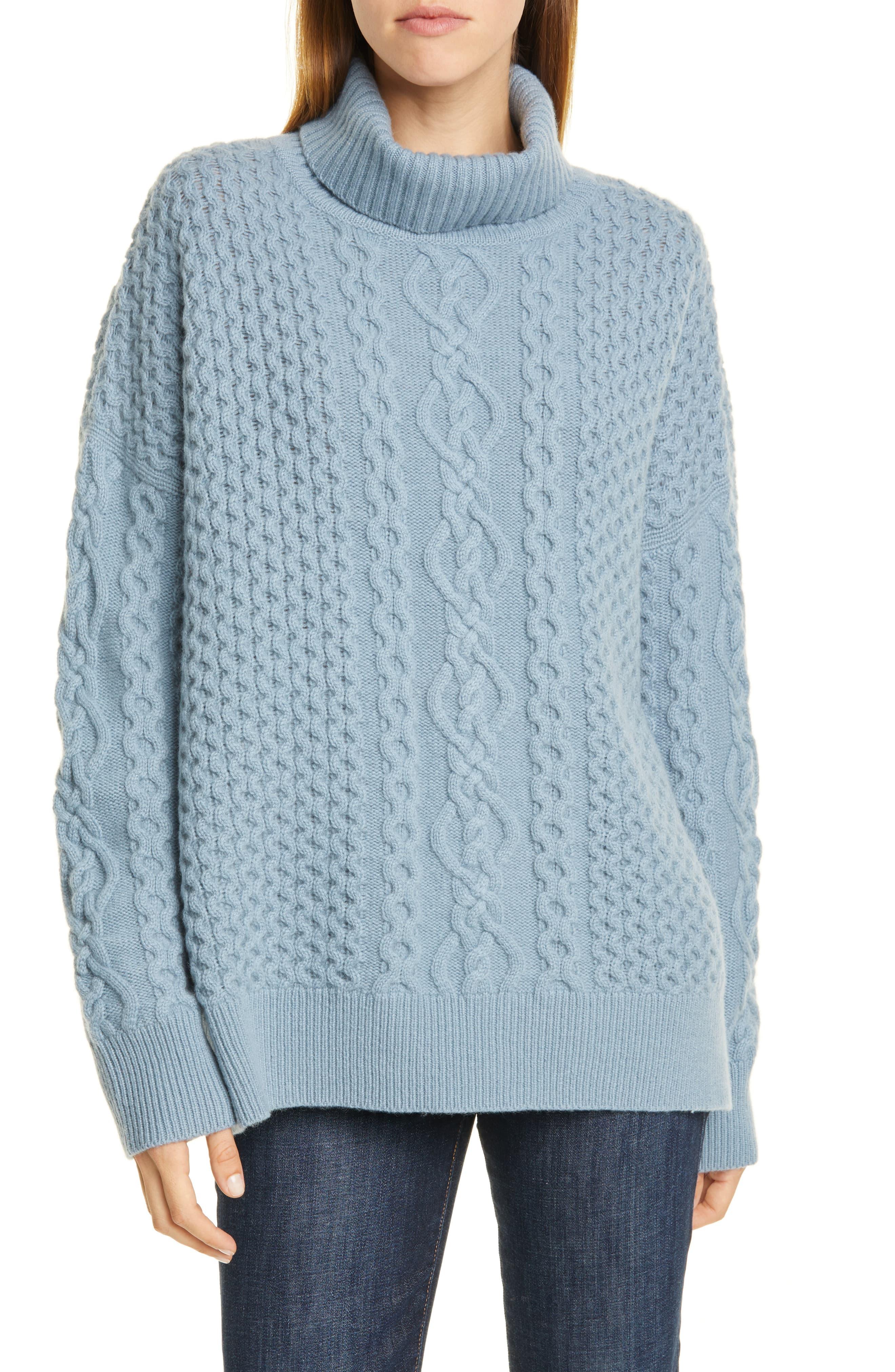 Nordstrom Oversize Cable Knit Cashmere Turtleneck Sweater in Blue ...