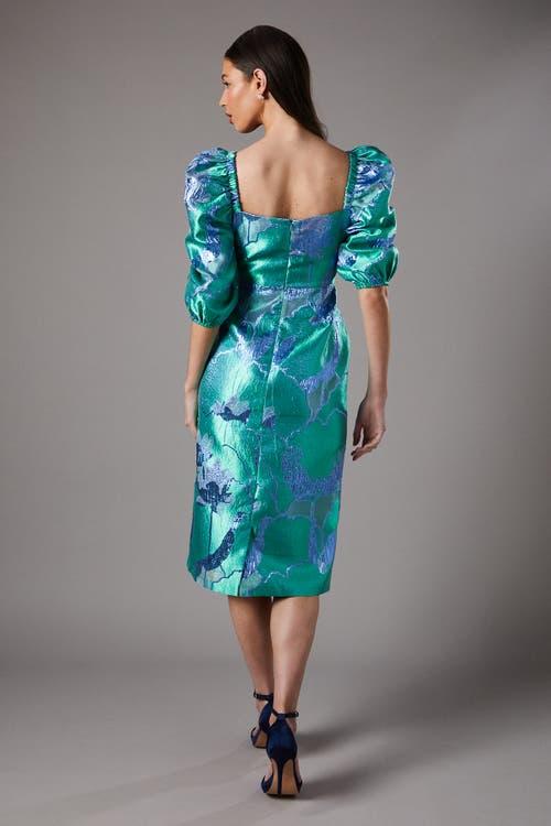 アンドレスド　ブロンズ　bubble sleeve jacquard dress Coast Bubble Sleeve Jacquard Dress in Blue | Lyst