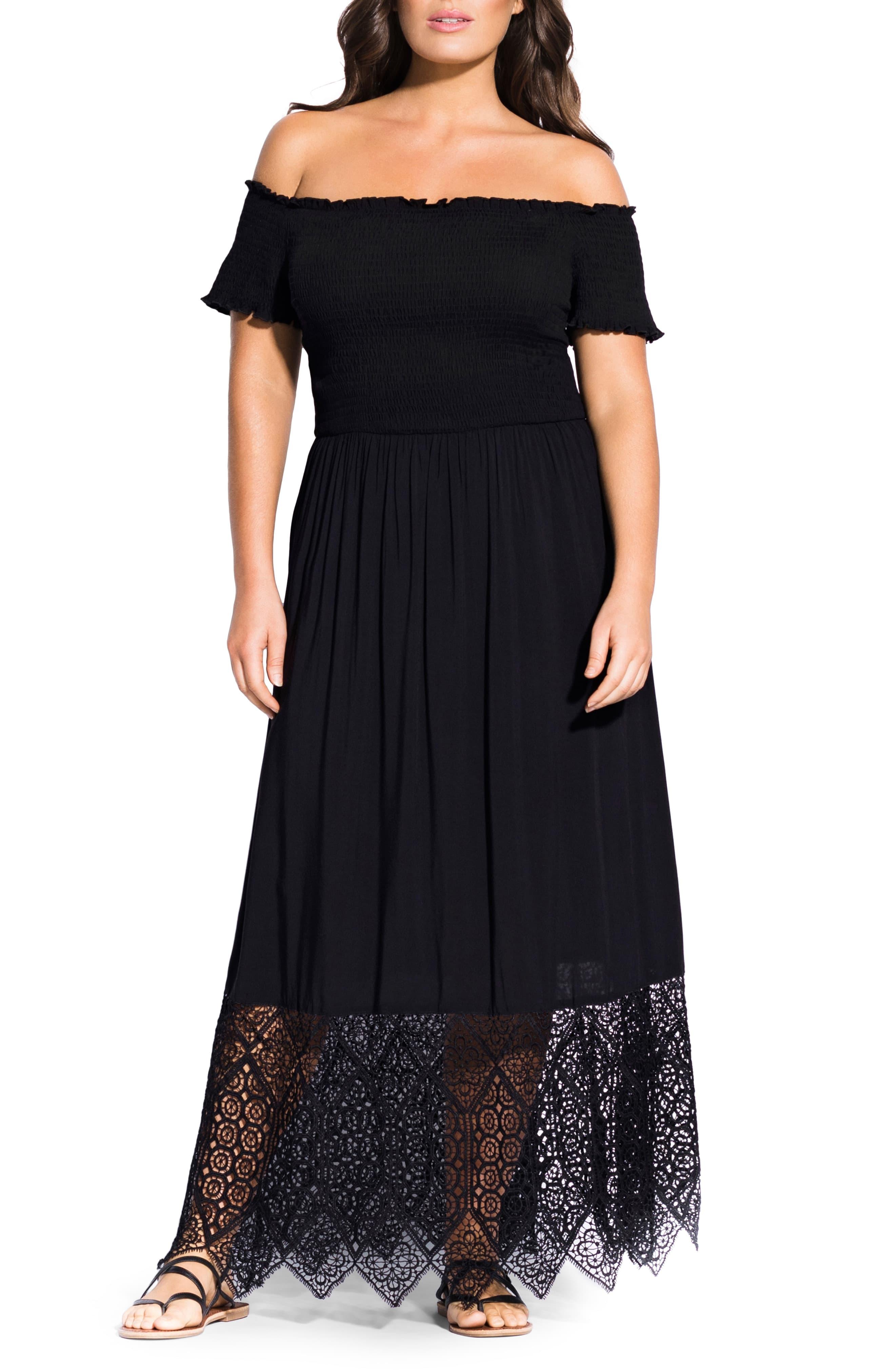 City Chic Synthetic Plus Embroidered Hem Maxi Dress in Black - Lyst