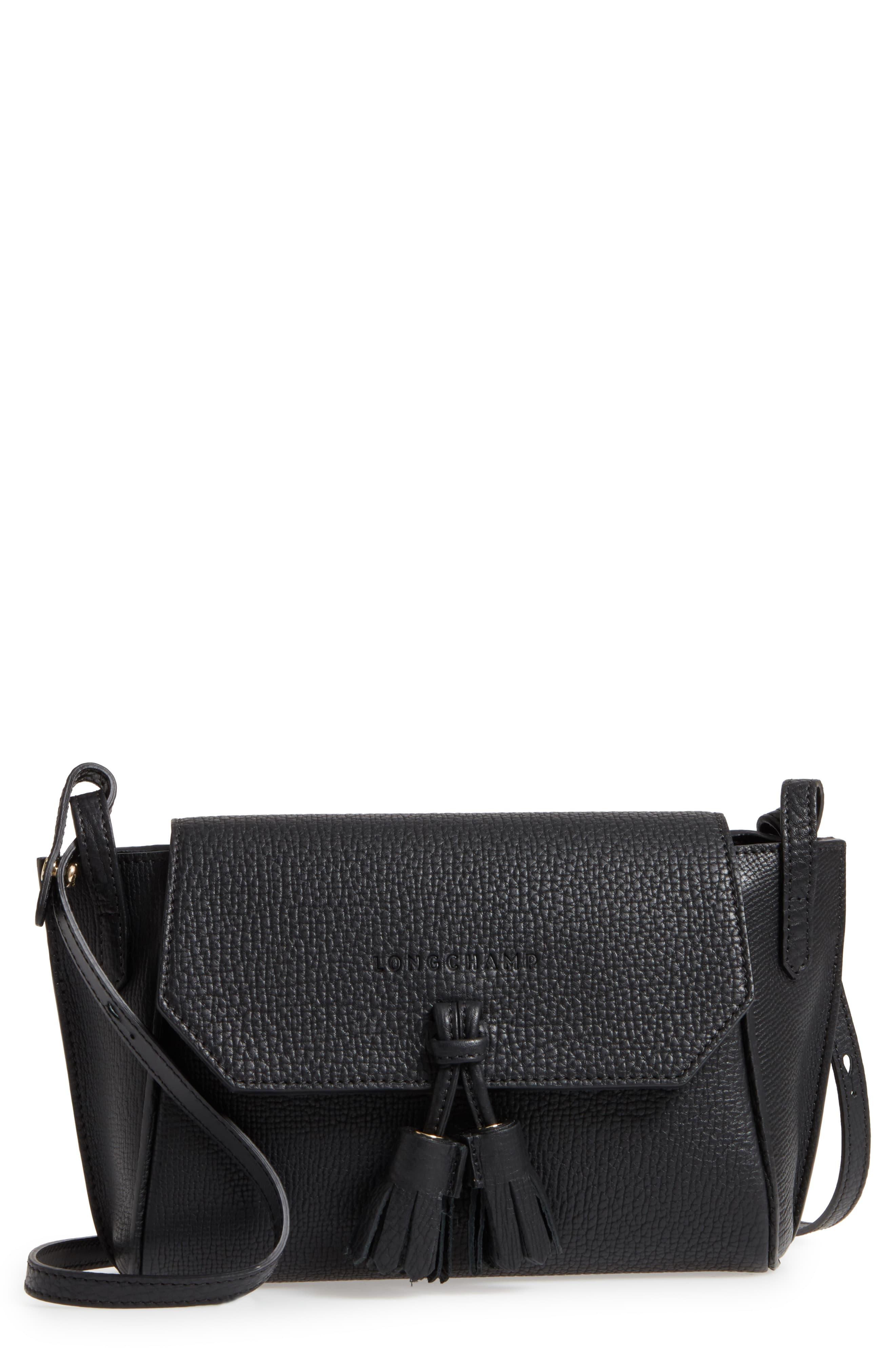 Longchamp Penelope Small Tassel Shoulder Mini Bag Black Leather Gold NWOT