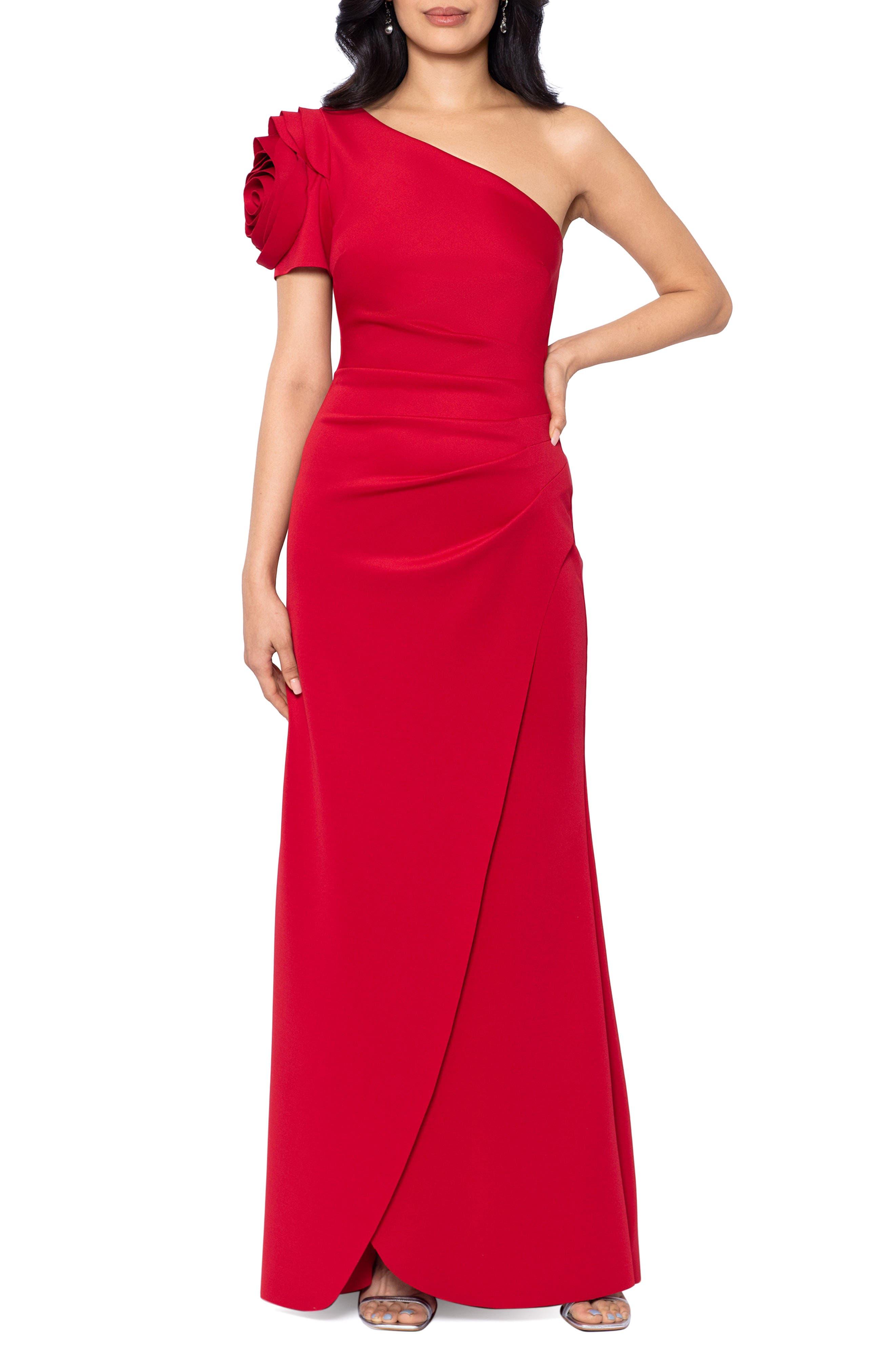 Buy Red Raw Silk Embroidery Asymmetric One Shoulder Gown For Women by  Rachit Khanna Online at Aza Fashions.
