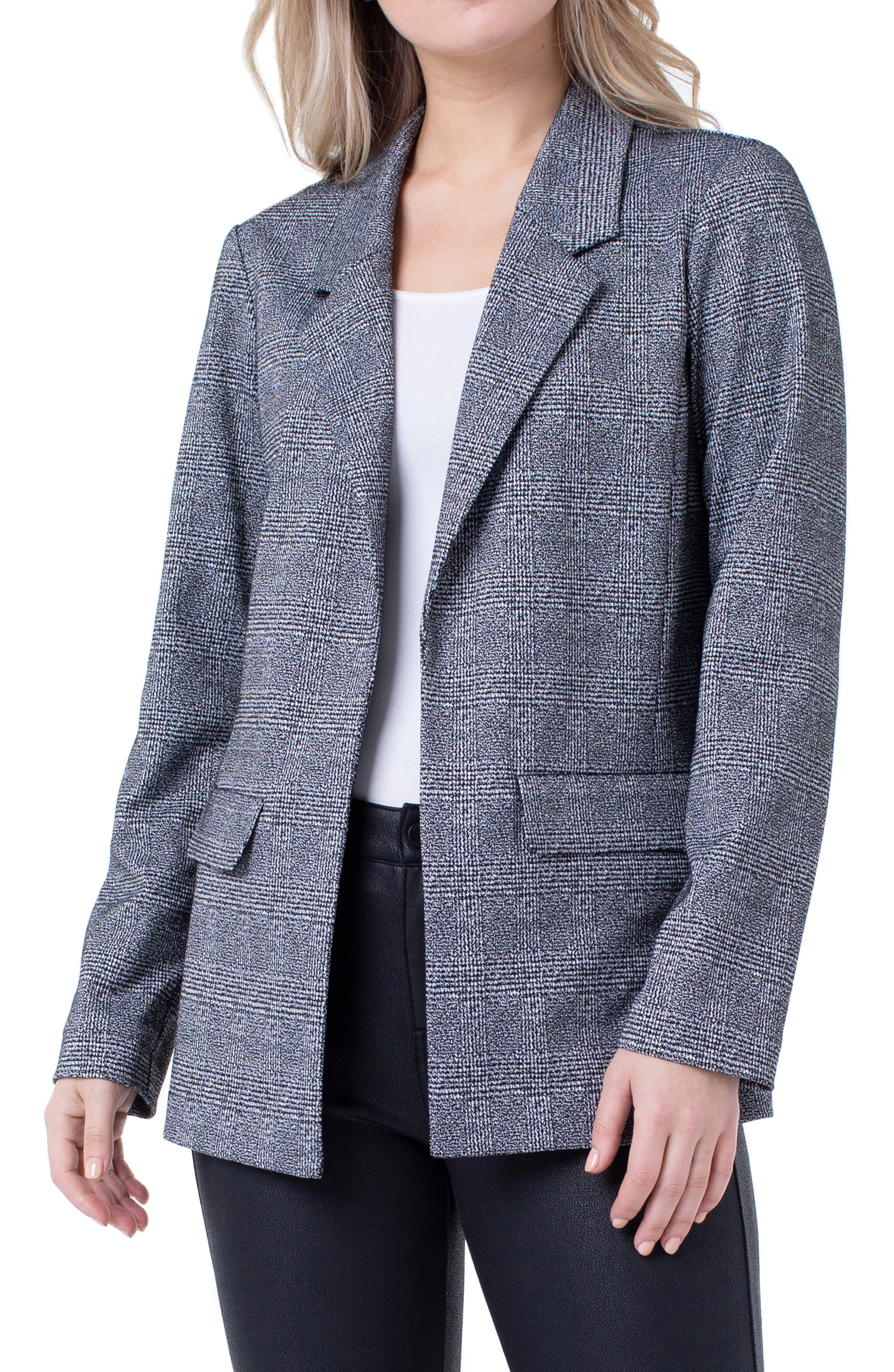 Liverpool Jeans Company Boyfriend Plaid Knit Blazer in Black/ White