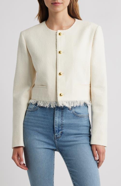 FRAME The Fringe Trim Tweed Jacket in White | Lyst
