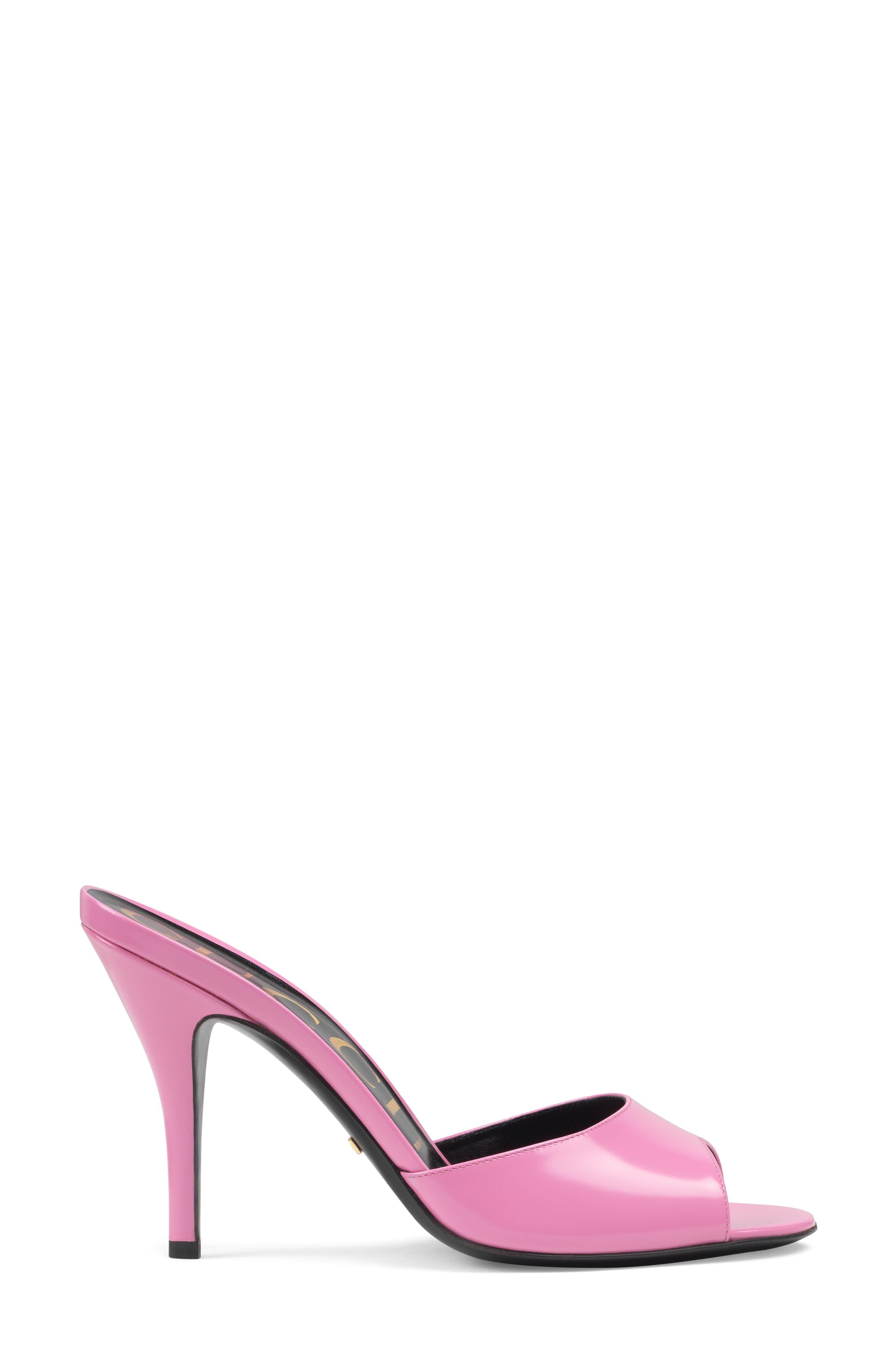 Gucci Leather Heeled Slide in Pink - Lyst