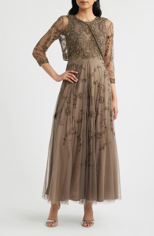 pisarro nights dresses Grey Smoke Beaded Gown, Size 14