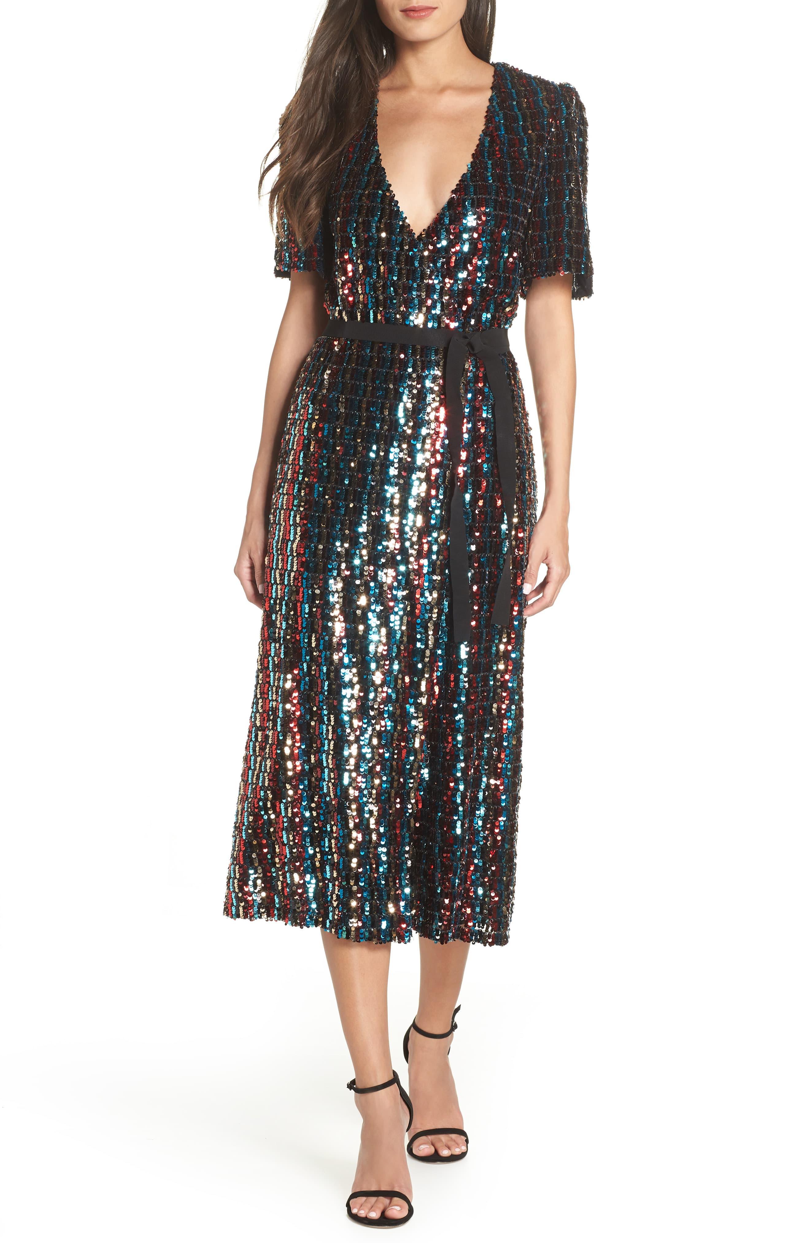 multicolor sequin wrap dress