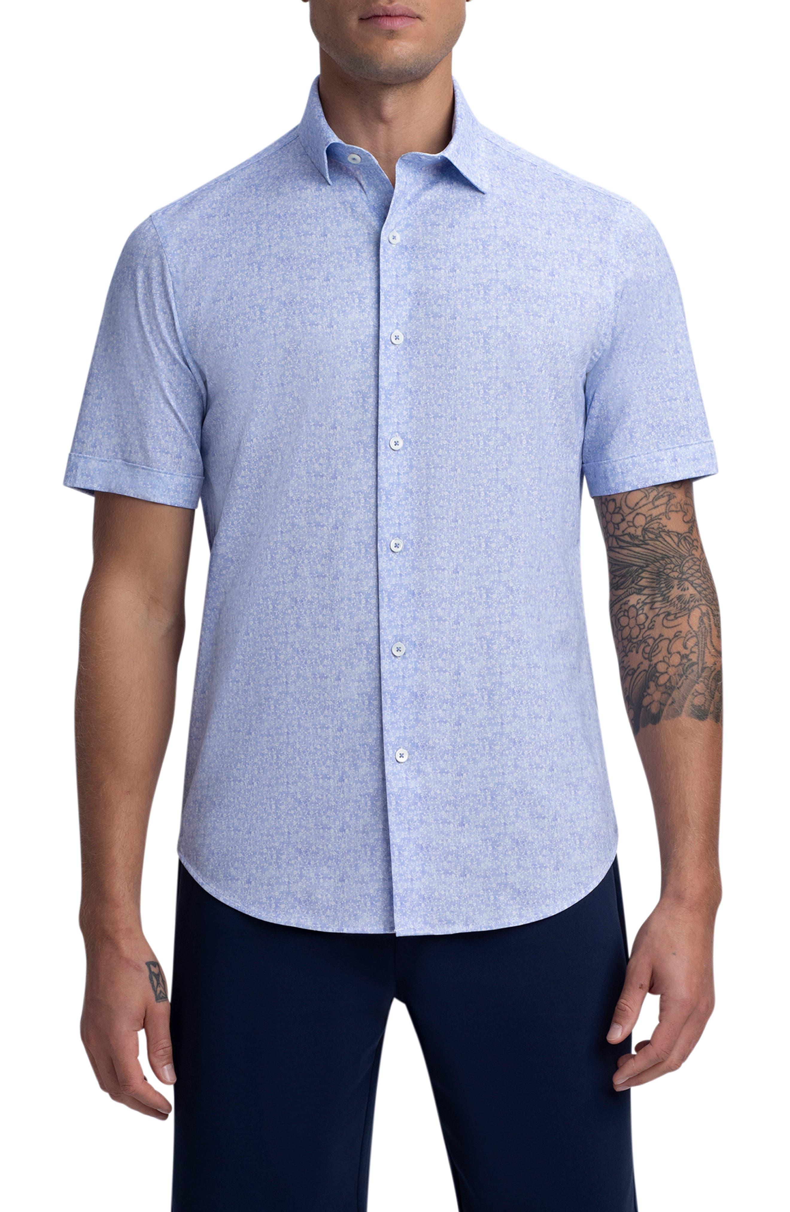 Bugatchi Ooohcotton® Floral Short Sleeve Button-up Shirt in Blue for ...