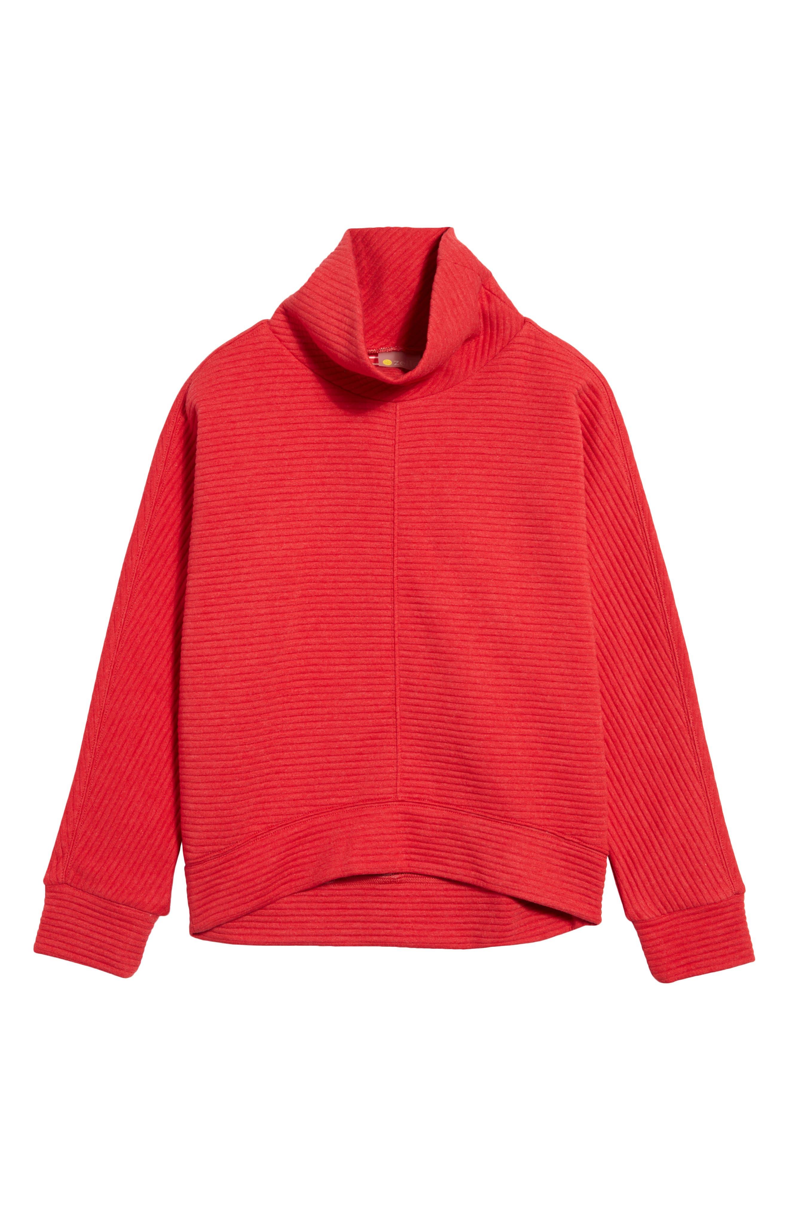 Zella Kids Carey Ribbed Funnel Neck Pullover in Red Lyst