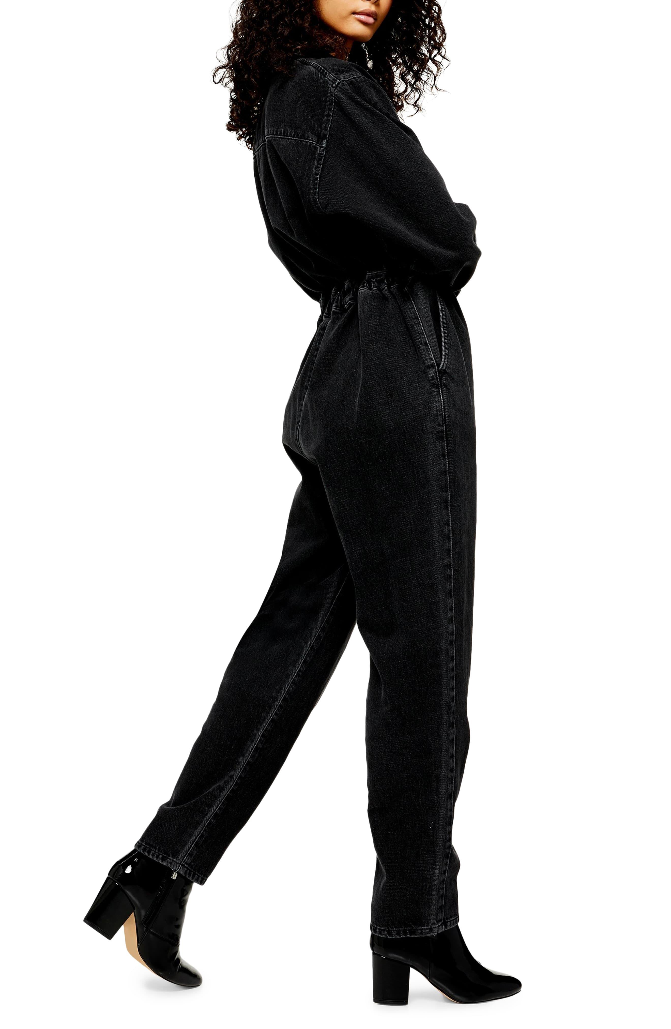 topshop black denim jumpsuit