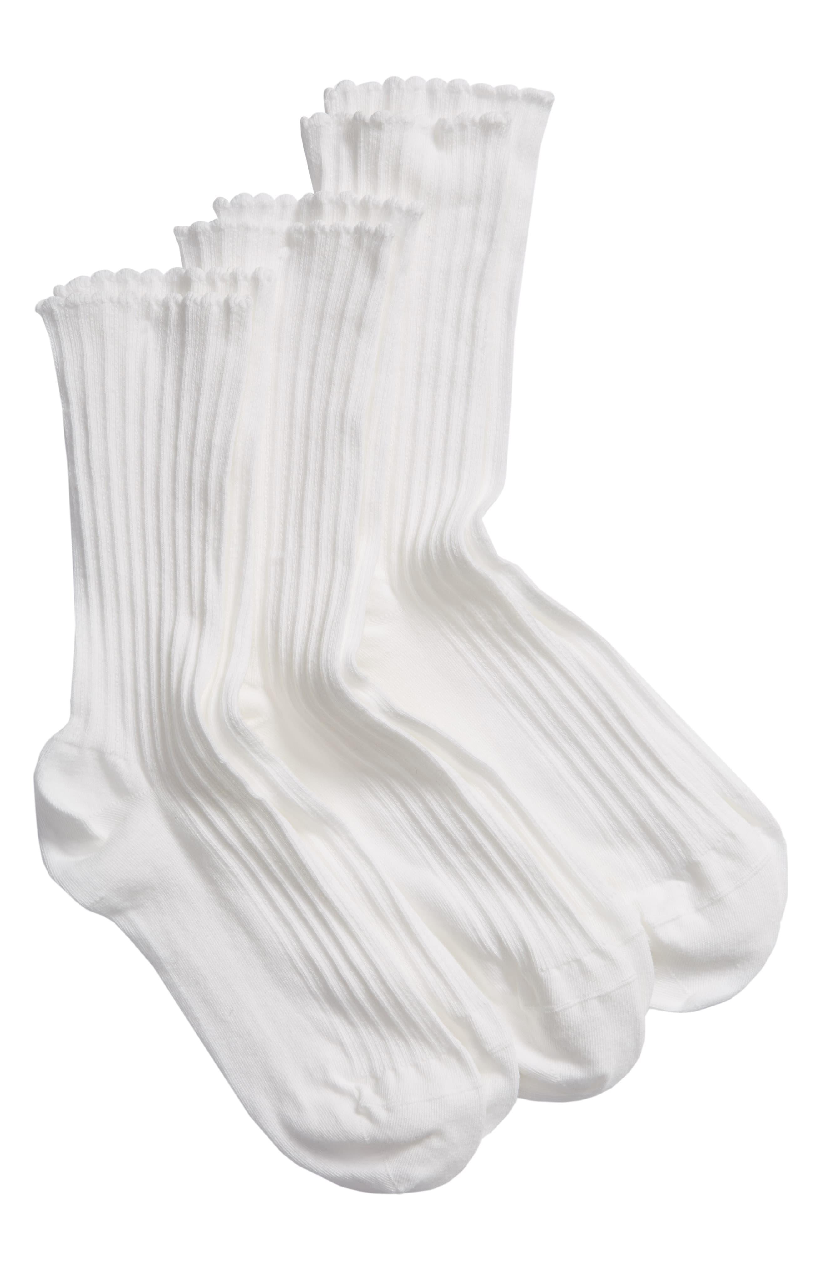 Hue 3-pack Scalloped Rib Crew Socks, White - Lyst