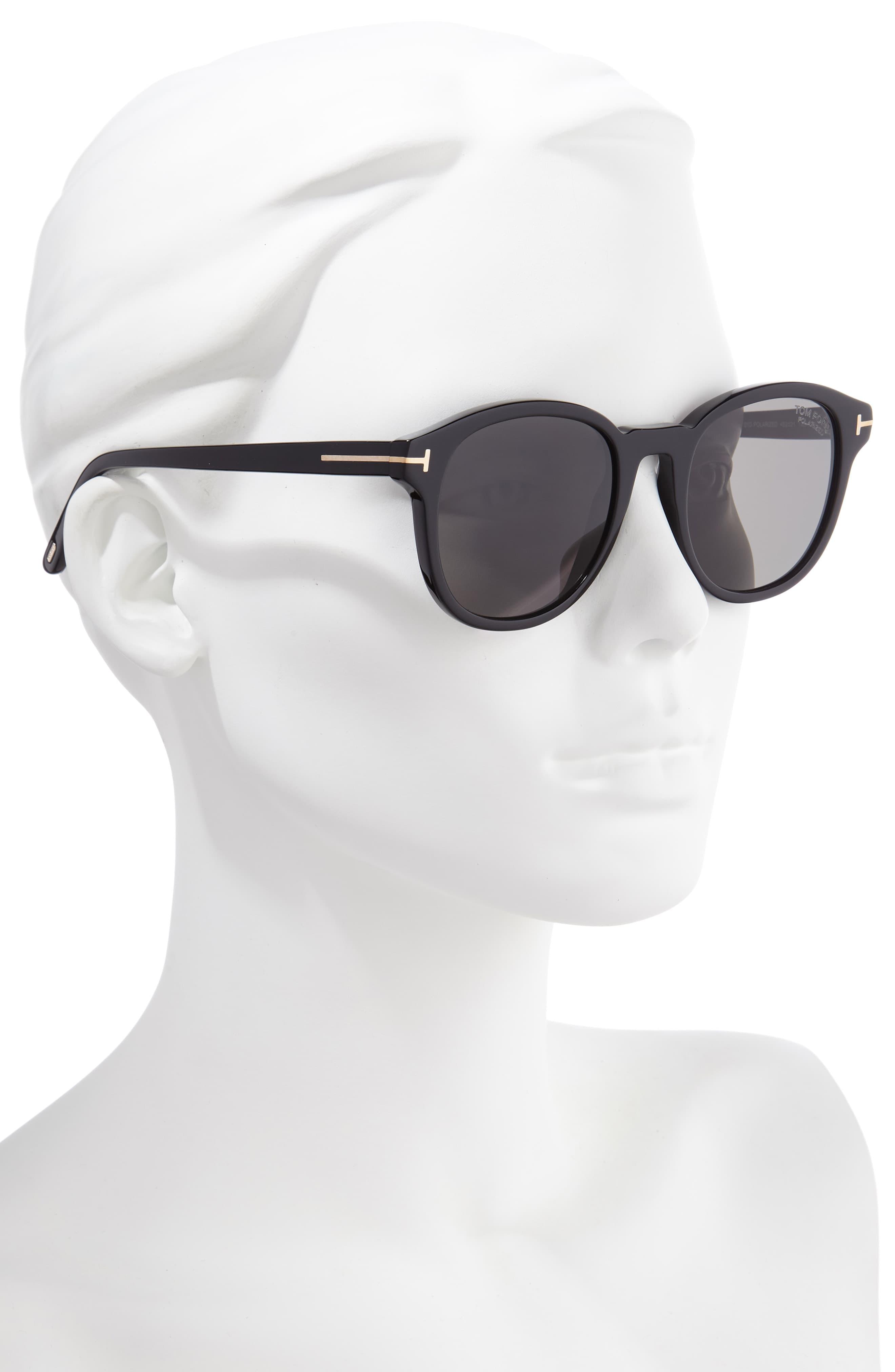 Tom Ford Jameson 55mm Cat Eye Polarized Sunglasses Shiny Black/ Smoke