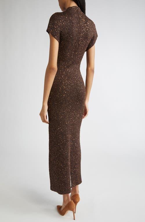 Lela Rose Funnel Neck Sequin Knit Maxi Dress in Brown | Lyst