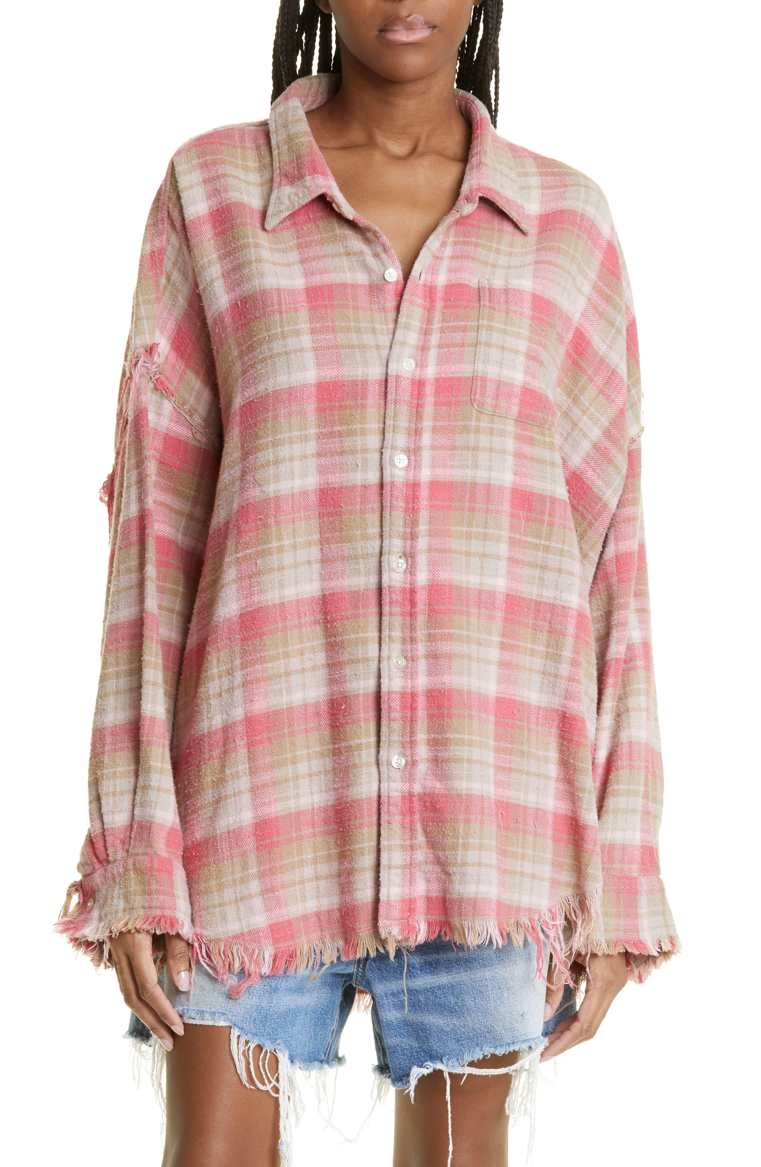 R13 Oversize Shredded Seam Cotton Flannel Buttonup Shirt Lyst