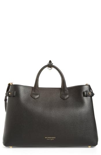 Burberry The Large Banner Checked Cotton And Leather Tote Bag in Black -  Lyst