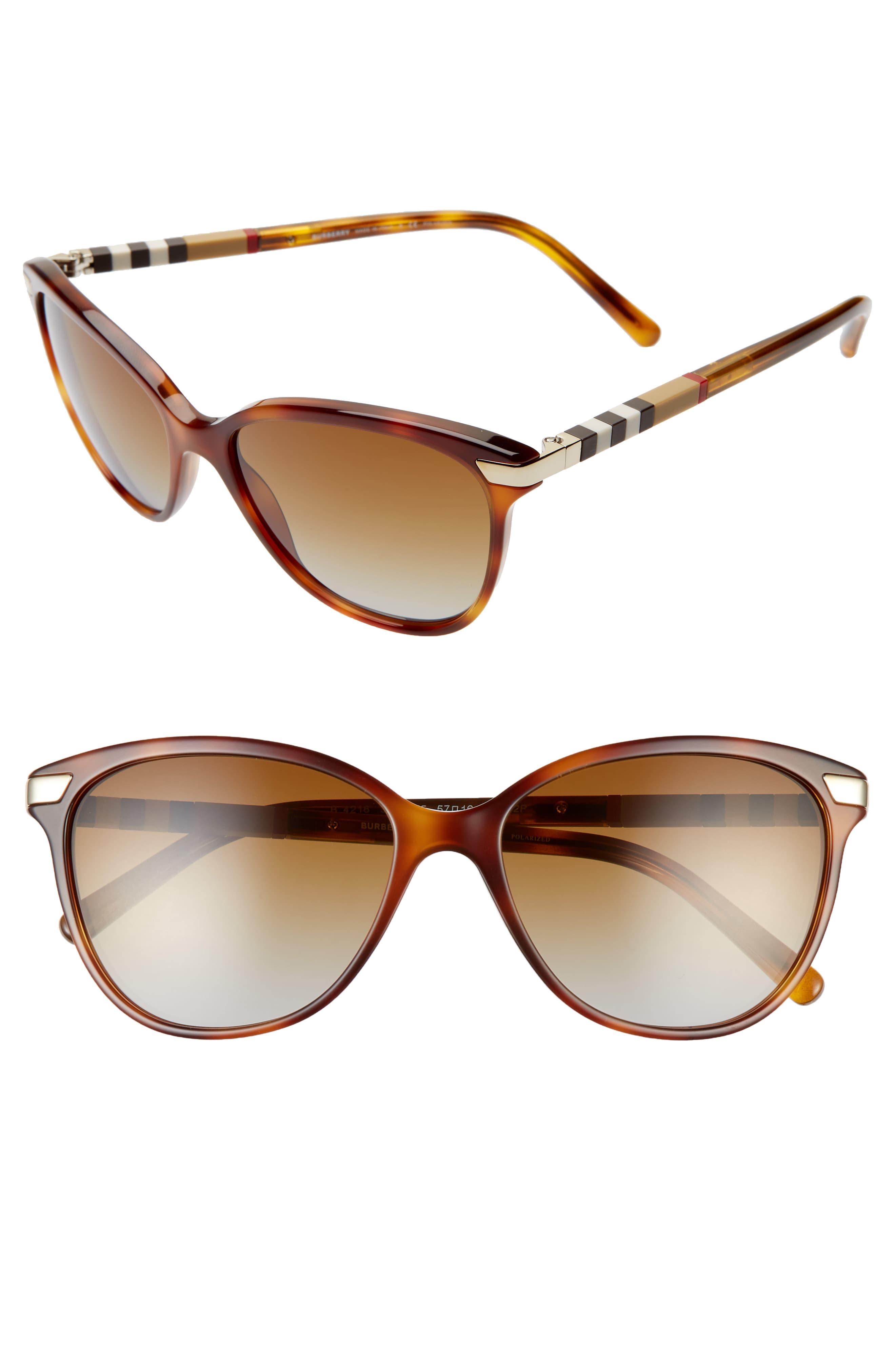 Burberry Check 57mm Polarized Gradient Cat Eye Sunglasses Light