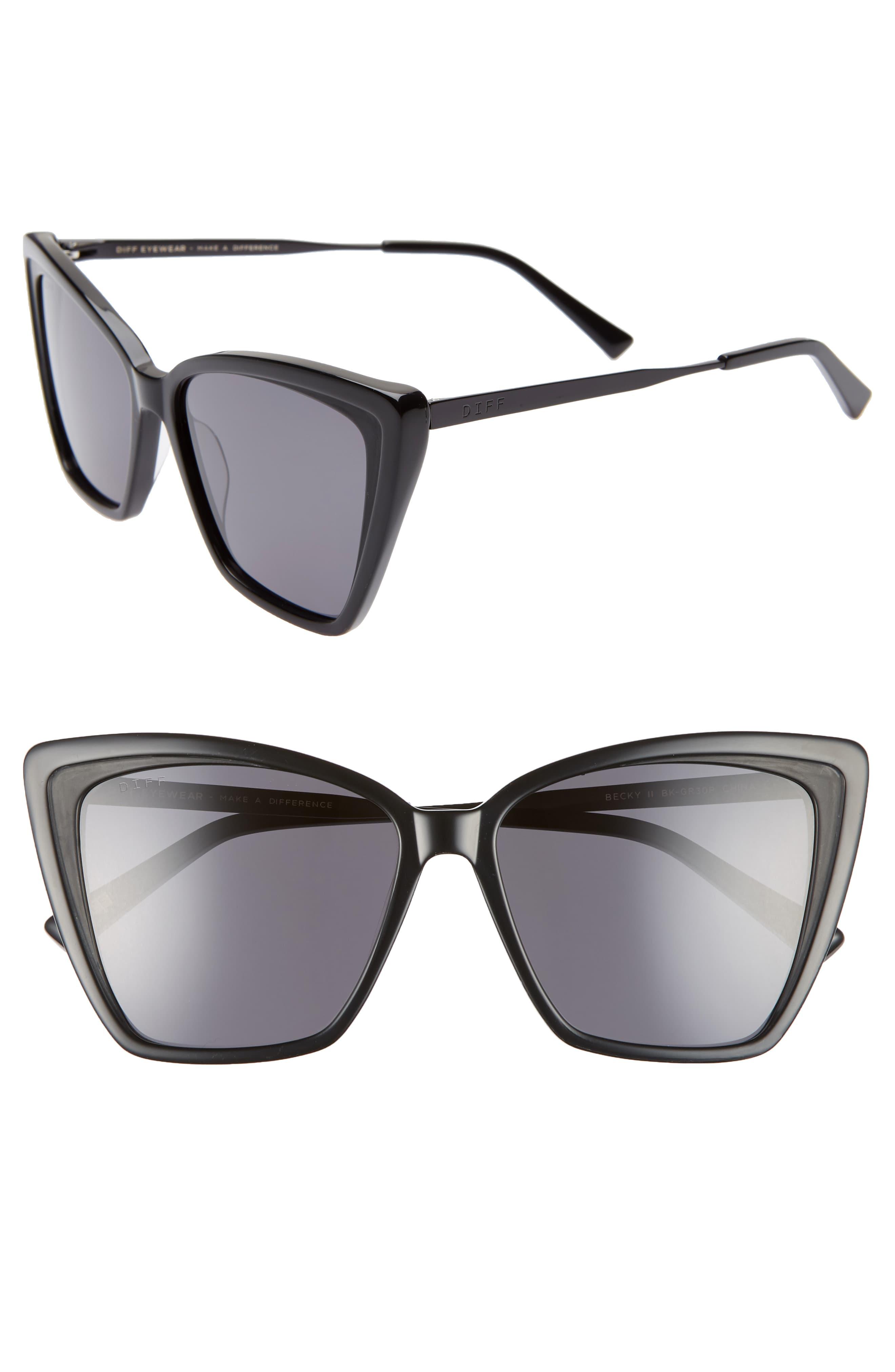 DIFF Becky Ii 55mm Cat Eye Sunglasses in Black/ Dark Smoke (Black) Lyst
