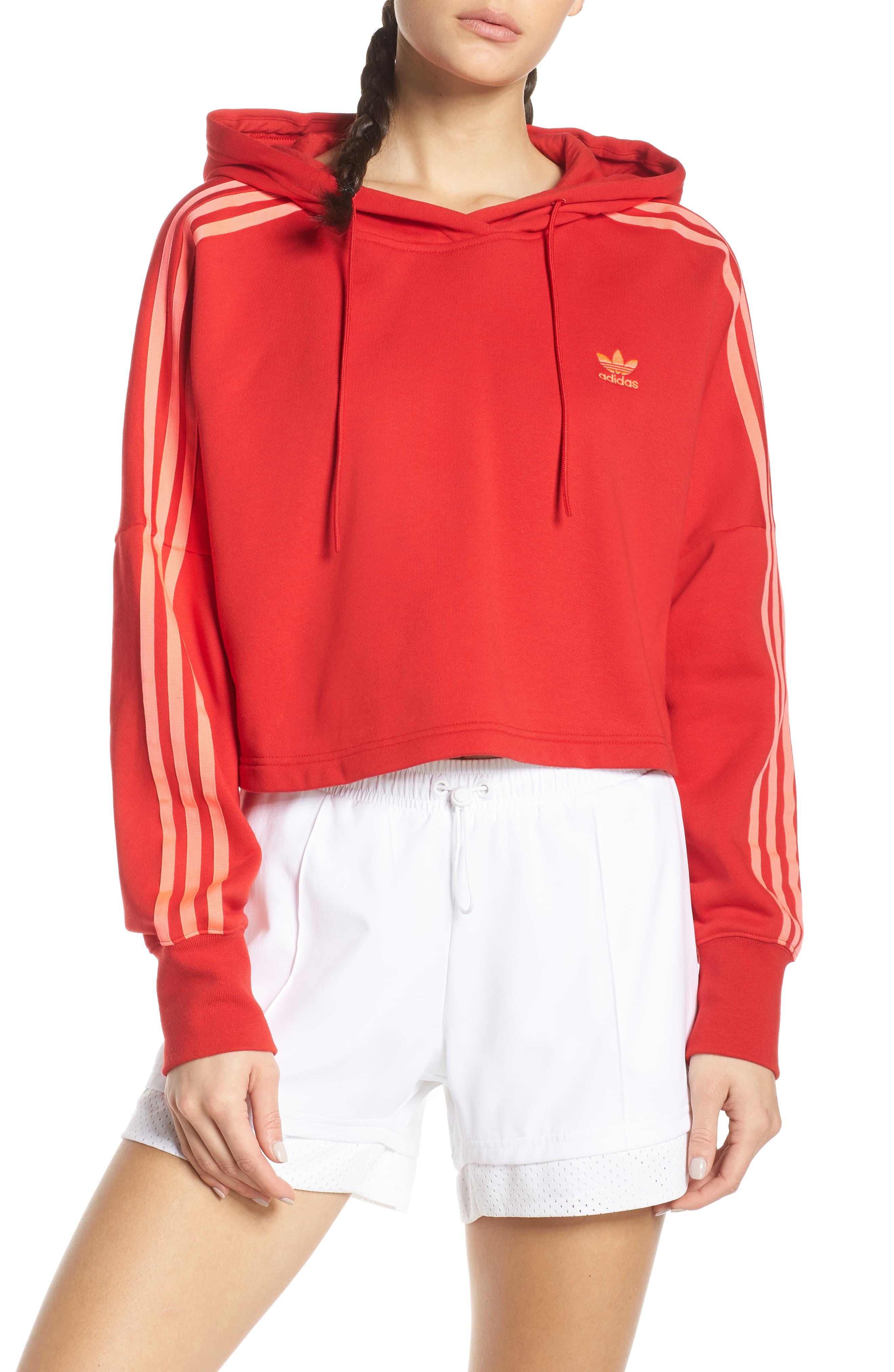 red adidas crop hoodie
