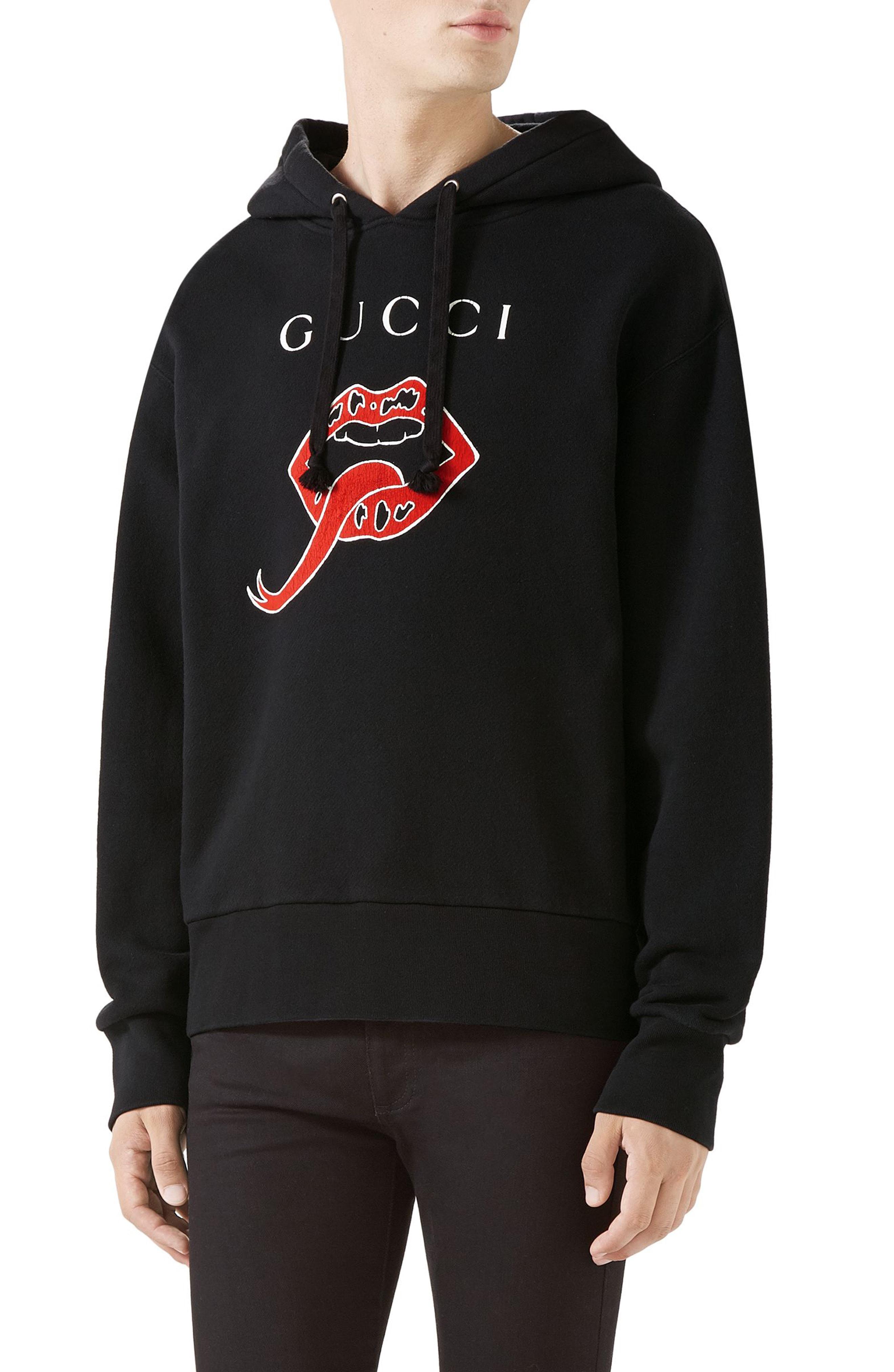 Gucci Lips Logo Hoodie in Black for Men 