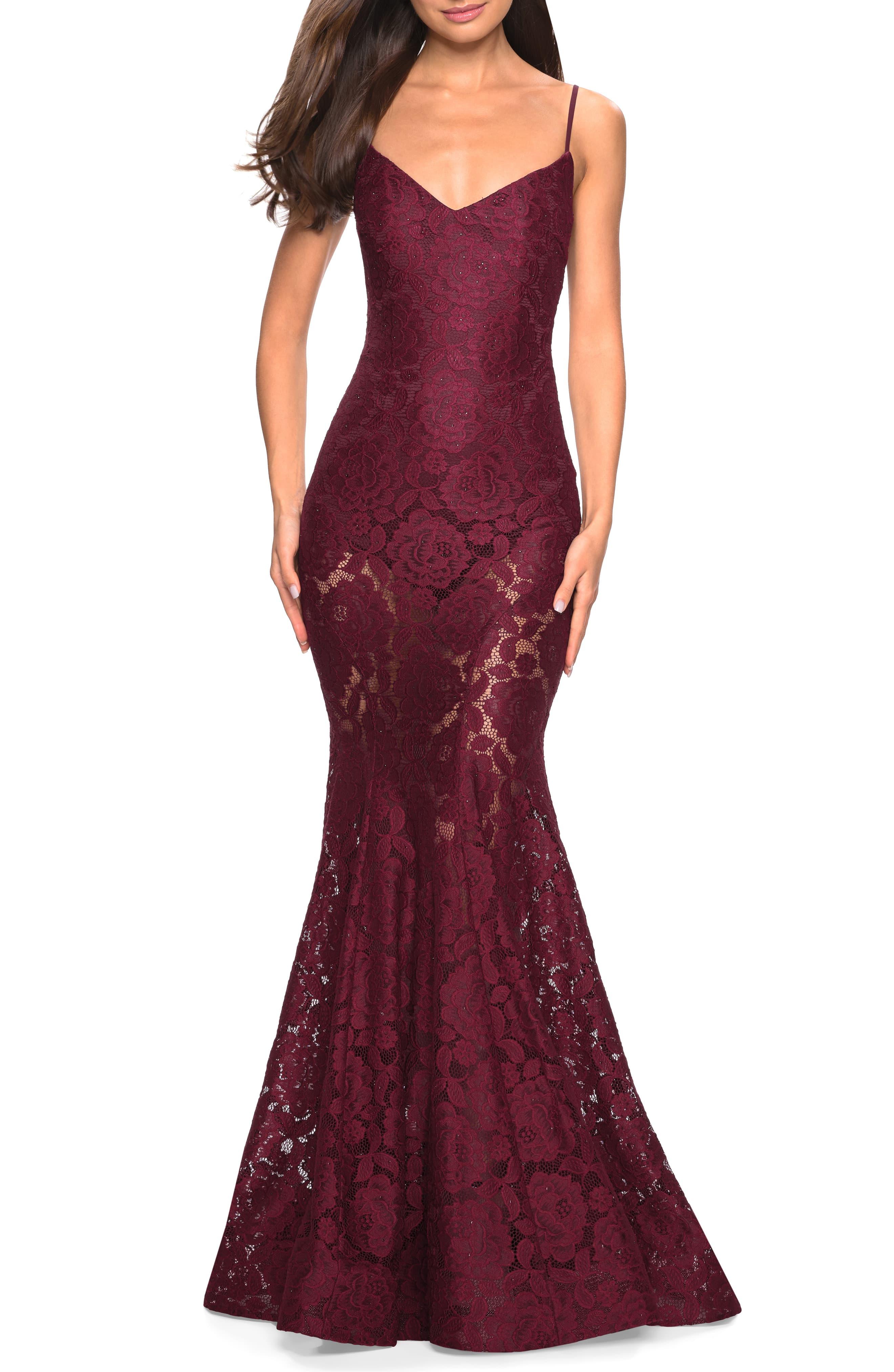 La Femme Stretch Lace Mermaid Evening Dress In Red Lyst