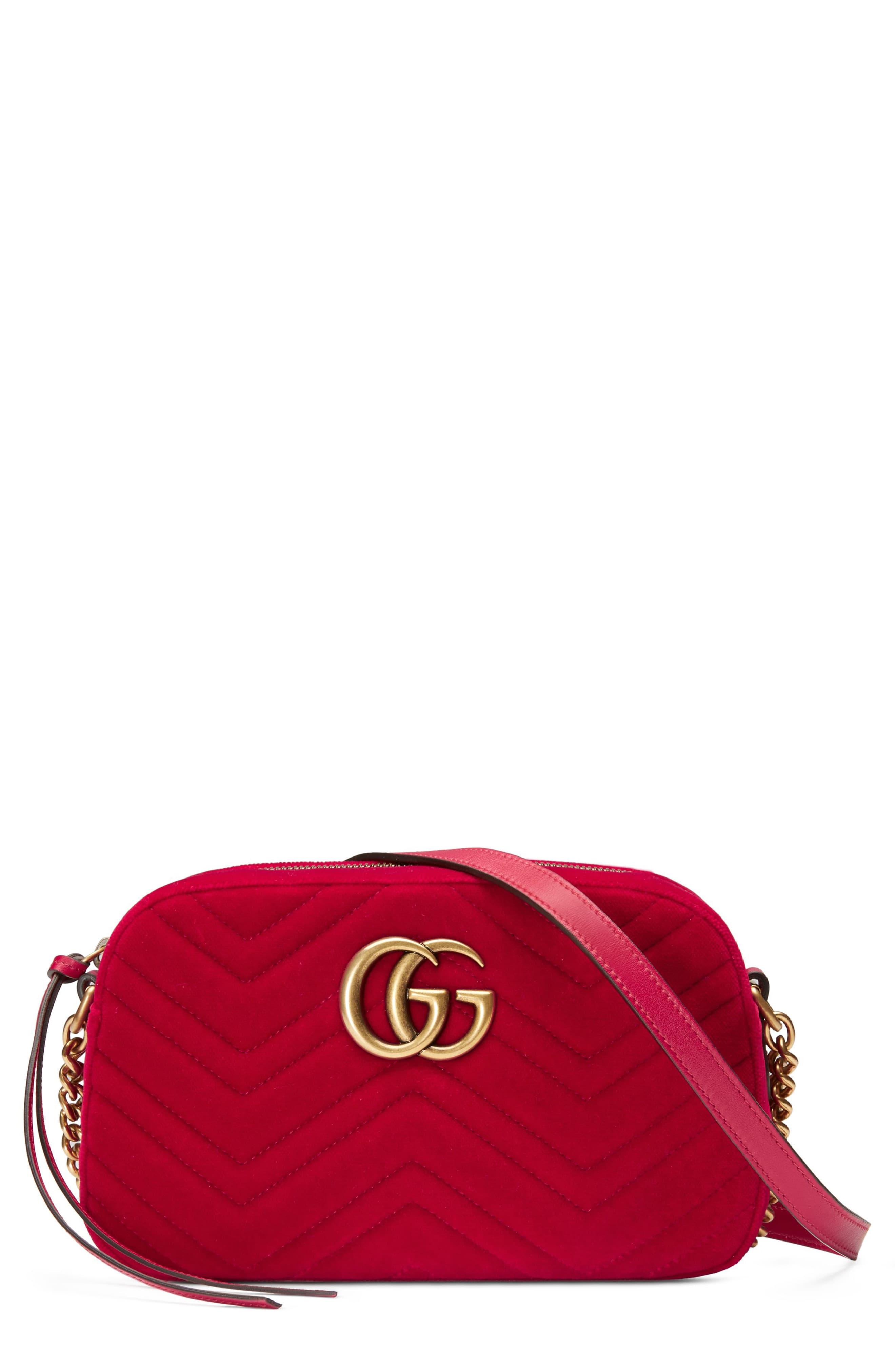 Gucci Small Gg Marmont 2.0 Matelassé Velvet Shoulder Bag in Red - Lyst