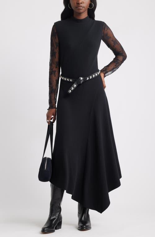 Treasure & Bond Mock Neck Asymmetrical Maxi Dress in Black