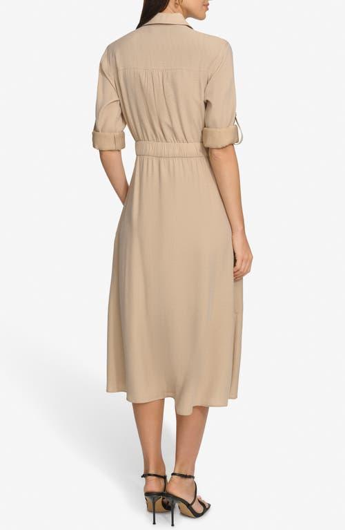 dkny beige dress Shop DKNY Women Beige Solid Shirt Collar Short Sleeves Dress Online –  Iconic India main image 1