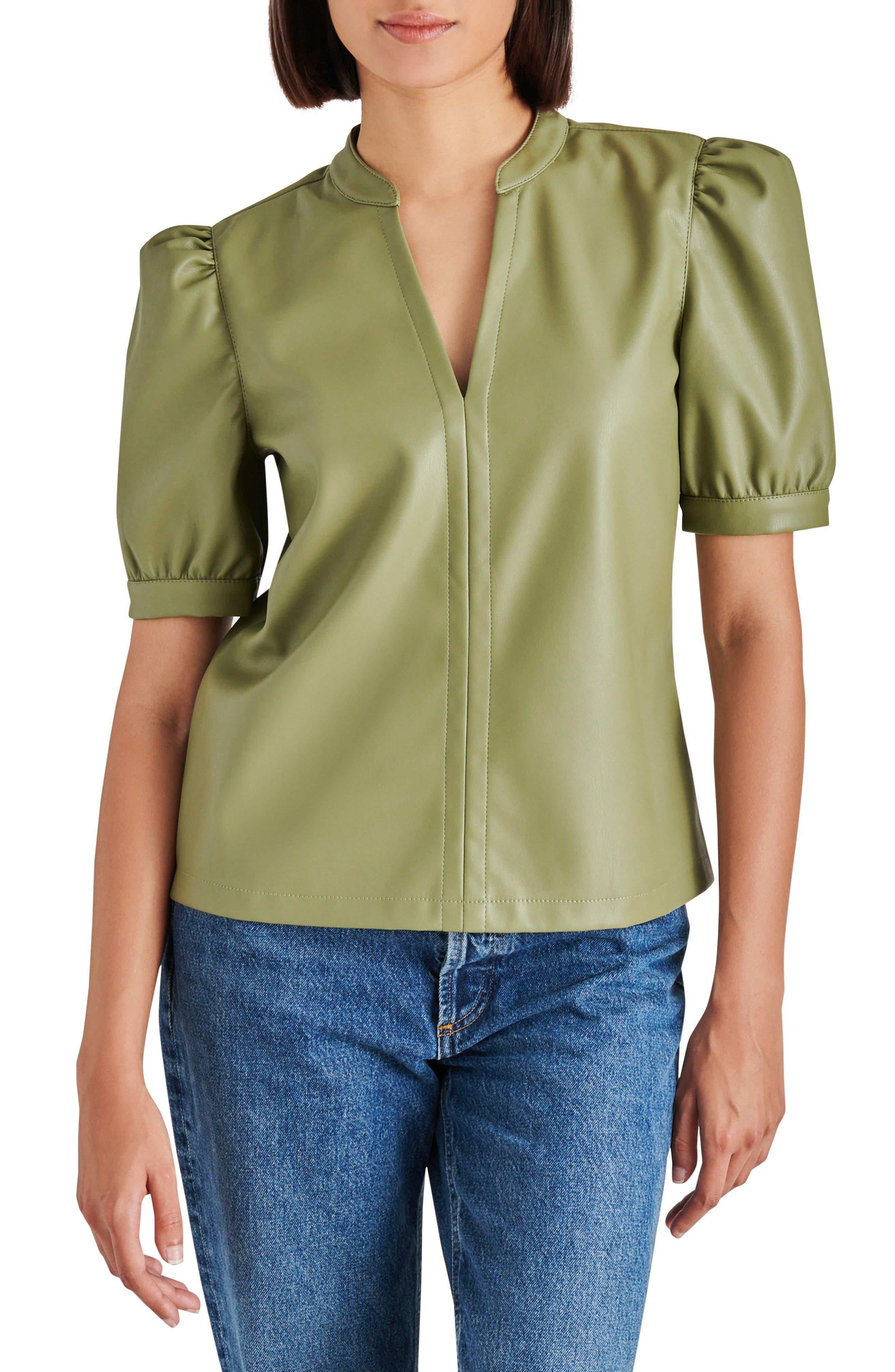 Steve Madden Jane Puff Sleeve Faux Leather Top in Green Lyst