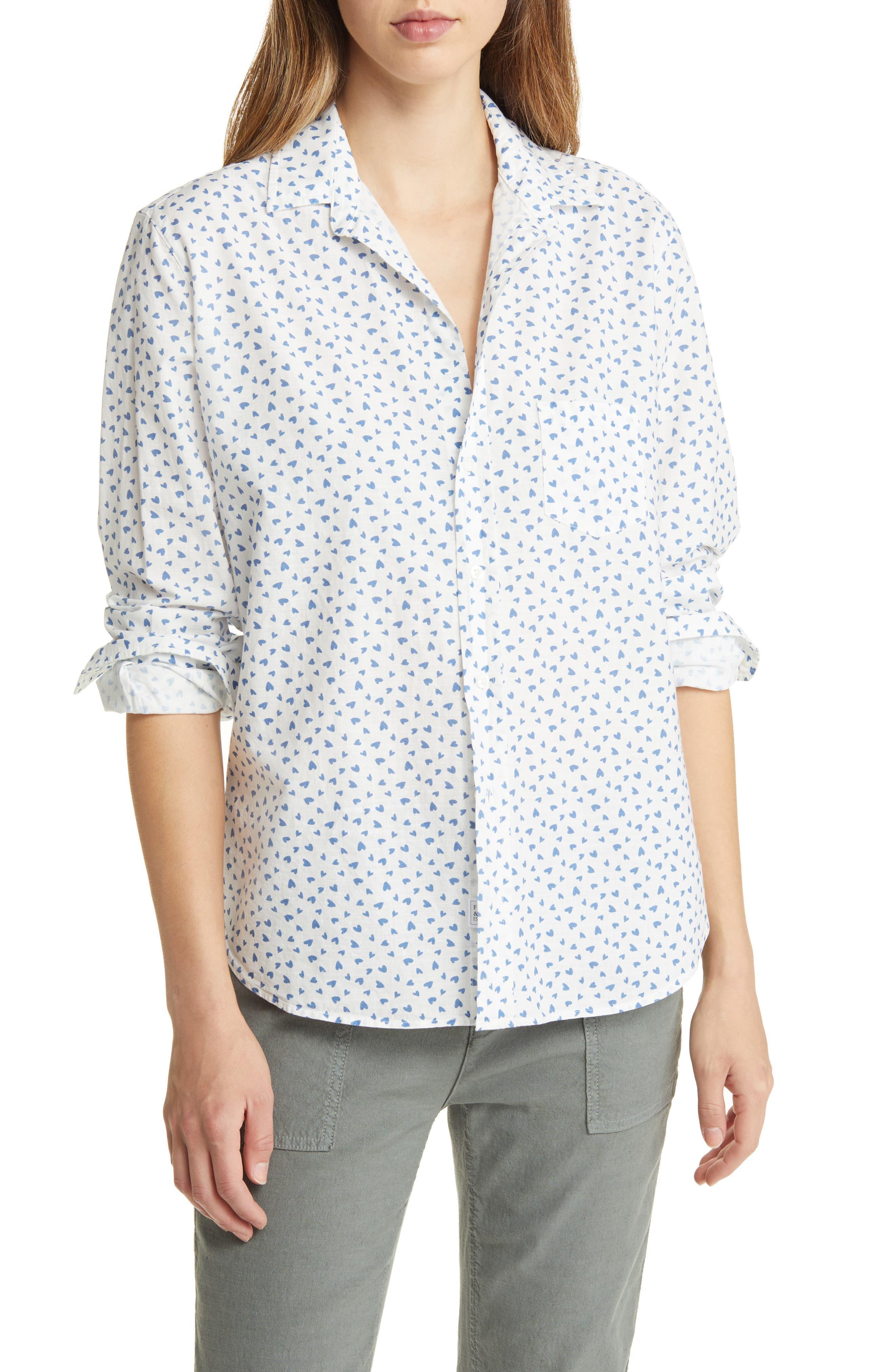 Frank & Eileen Eileen Heart Print Cotton Button-up Shirt in White | Lyst
