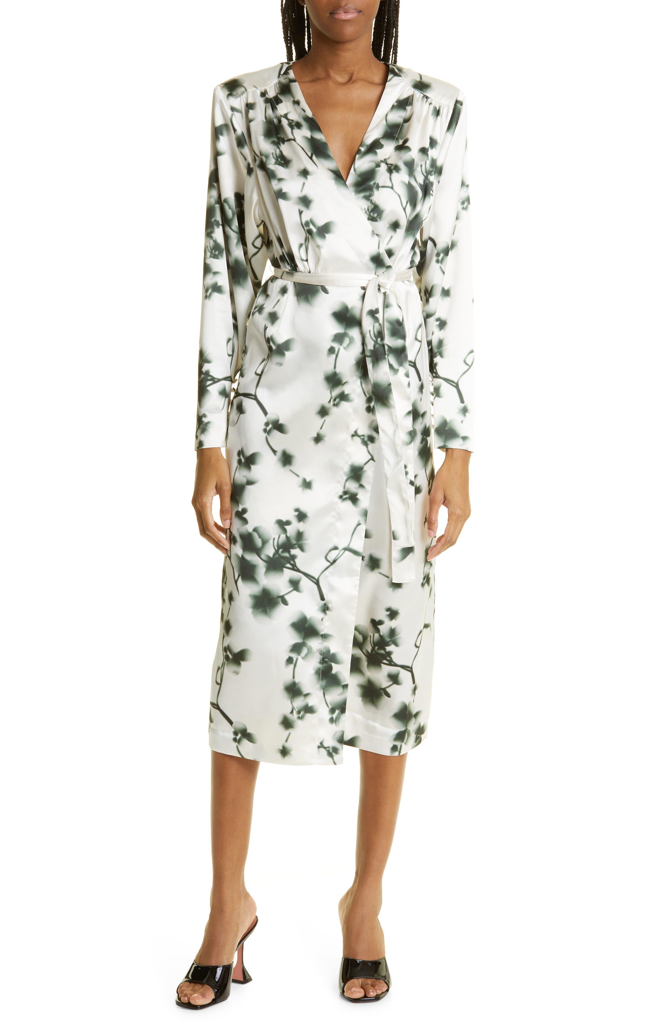 ROTATE BIRGER CHRISTENSEN Long Sleeve Floral Print Wrap Midi Dress | Lyst