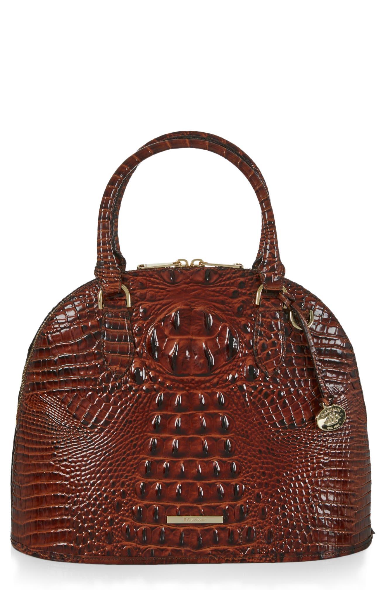 Brahmin Croc Embossed Leather Satchel in Brown Lyst