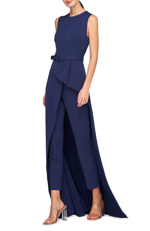 Kay Unger Owen Belted Maxi Jumpsuit in Blue | Lyst